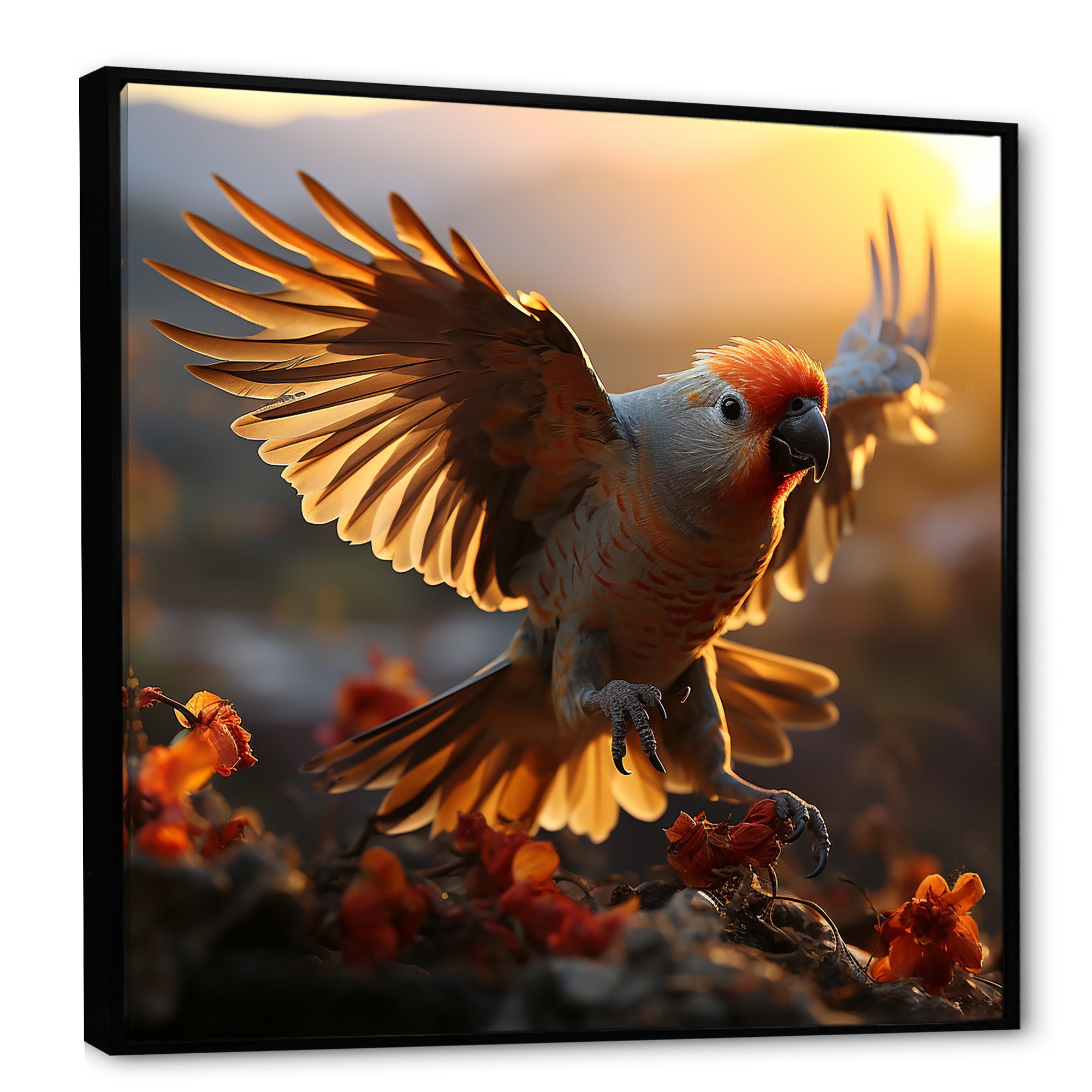 Yellow Parrots Sunset Golden Flight - Parrot Canvas Wall Art