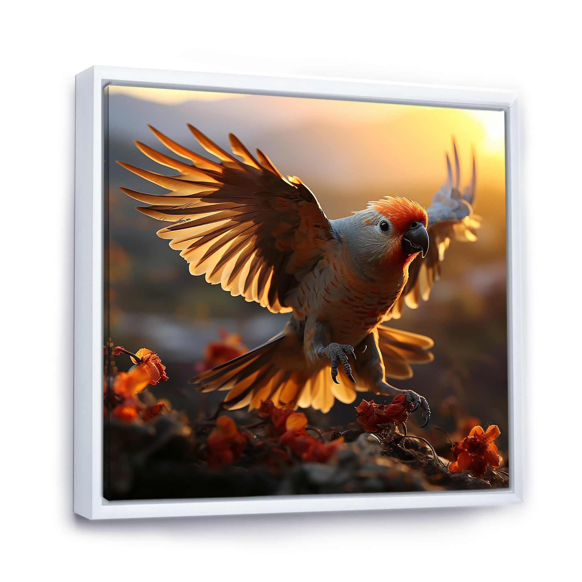 Yellow Parrots Sunset Golden Flight - Parrot Canvas Wall Art