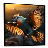 Blue Parrots Sunset Golden Flight - Parrot Wall Decor