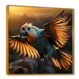 Blue Parrots Sunset Golden Flight - Parrot Wall Decor