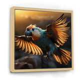 Blue Parrots Sunset Golden Flight - Parrot Wall Decor