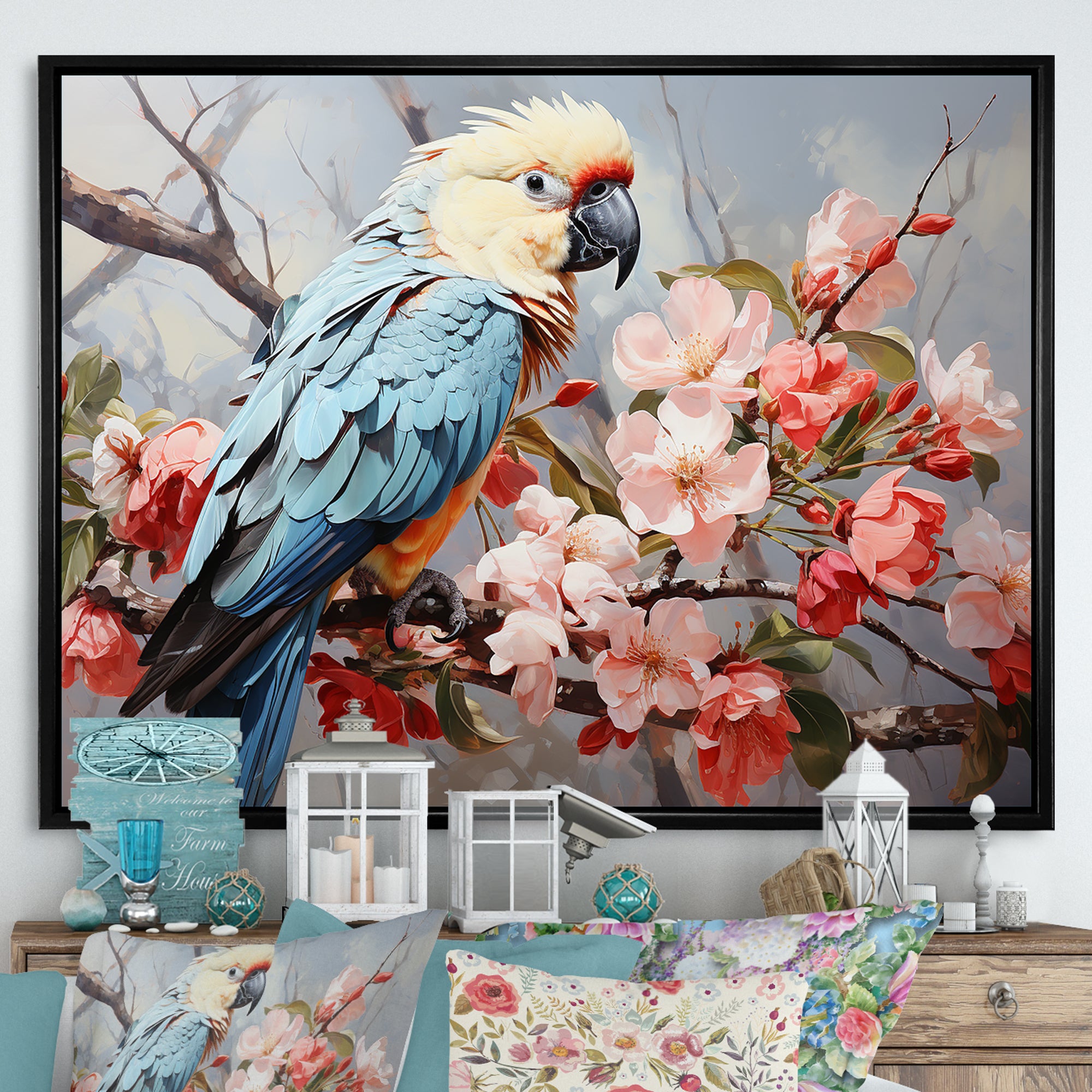Blue Parrots Exotic Feathered Grace - Parrot Home Decor Art