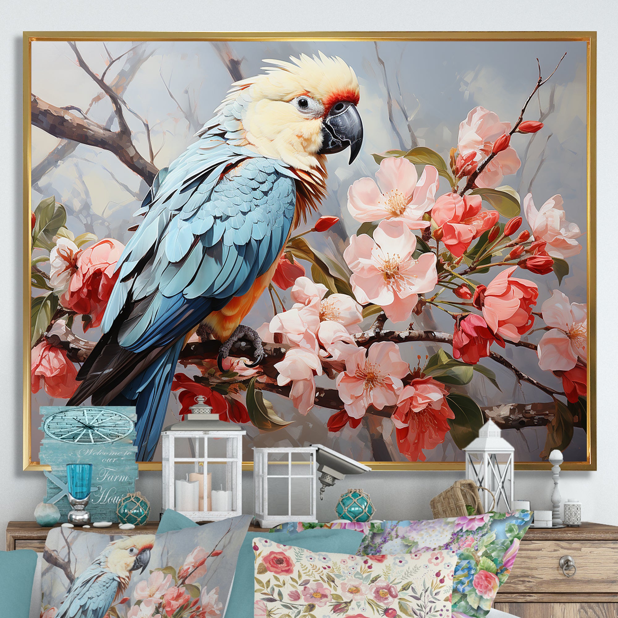 Blue Parrots Exotic Feathered Grace - Parrot Home Decor Art