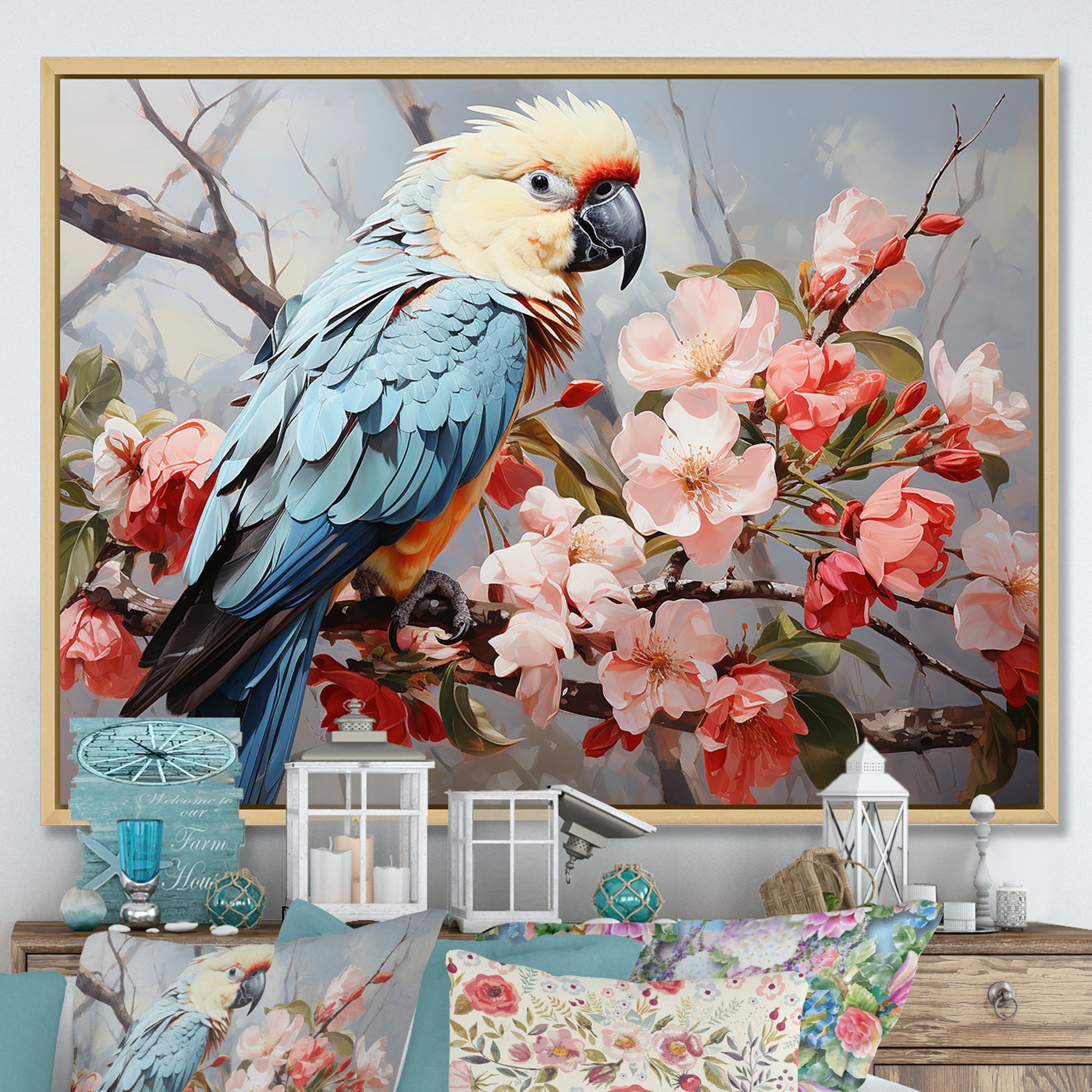 Blue Parrots Exotic Feathered Grace - Parrot Home Decor Art
