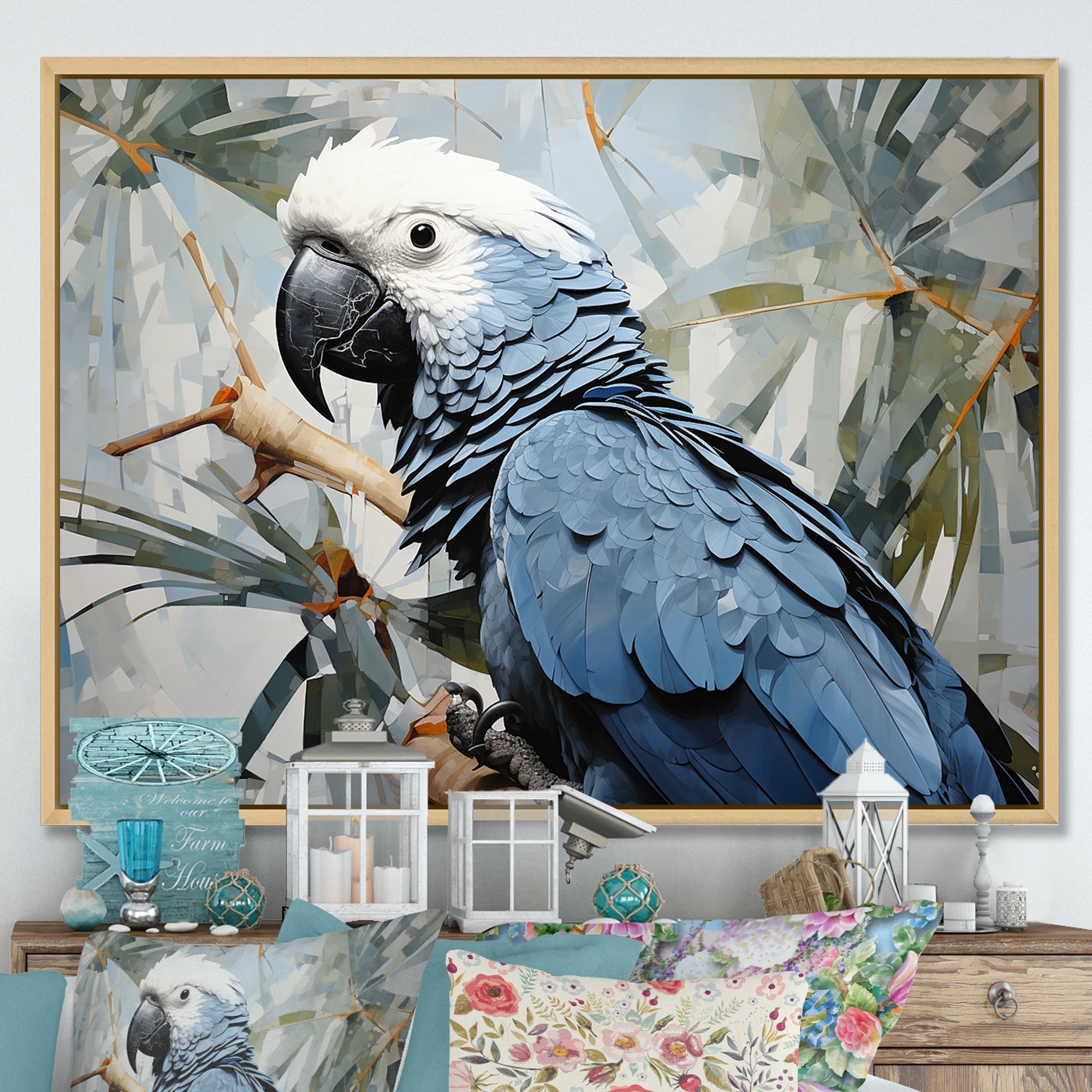 Blue Parrot Tropical Forest Rhapsody - Parrot Wall Art Prints