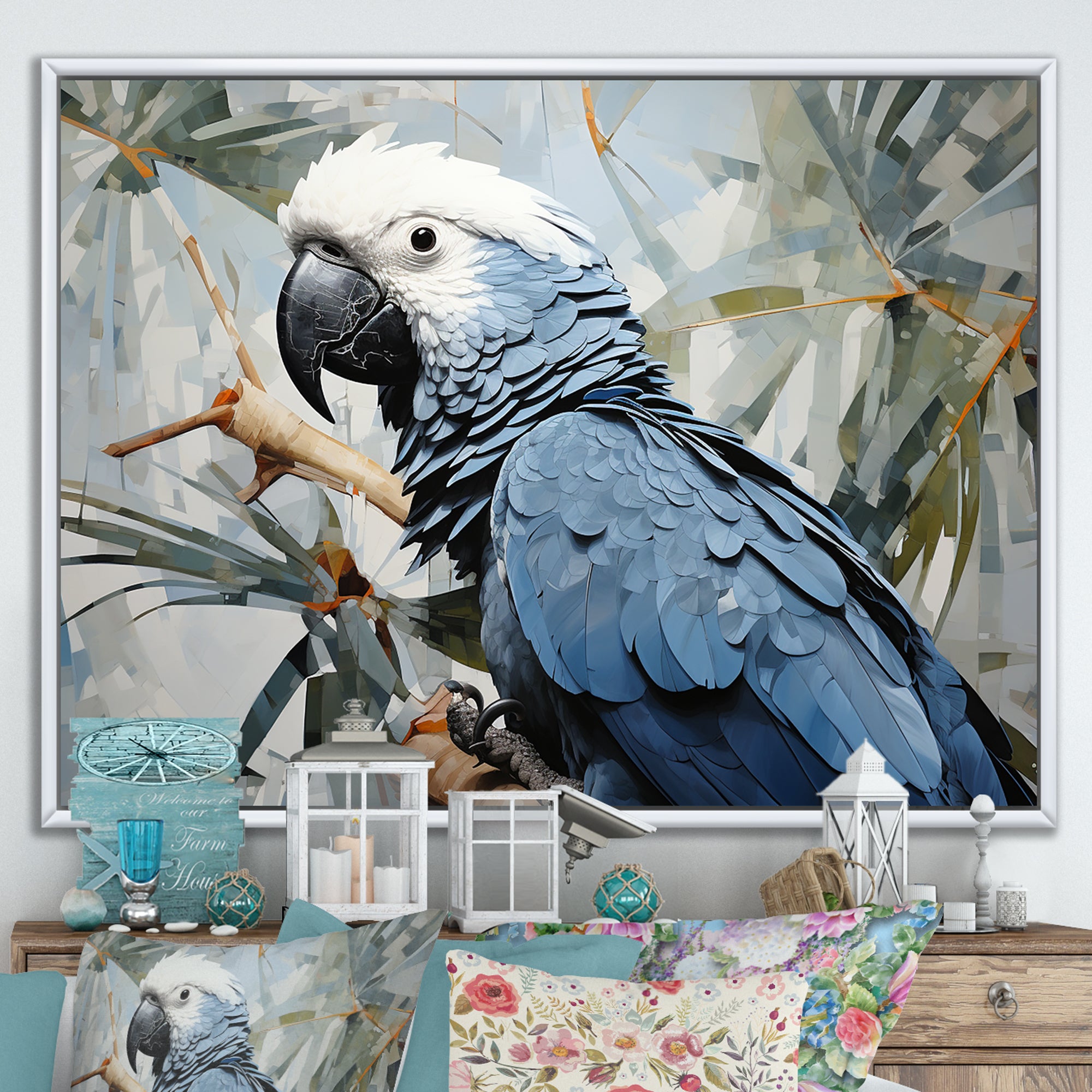 Blue Parrot Tropical Forest Rhapsody - Parrot Wall Art Prints