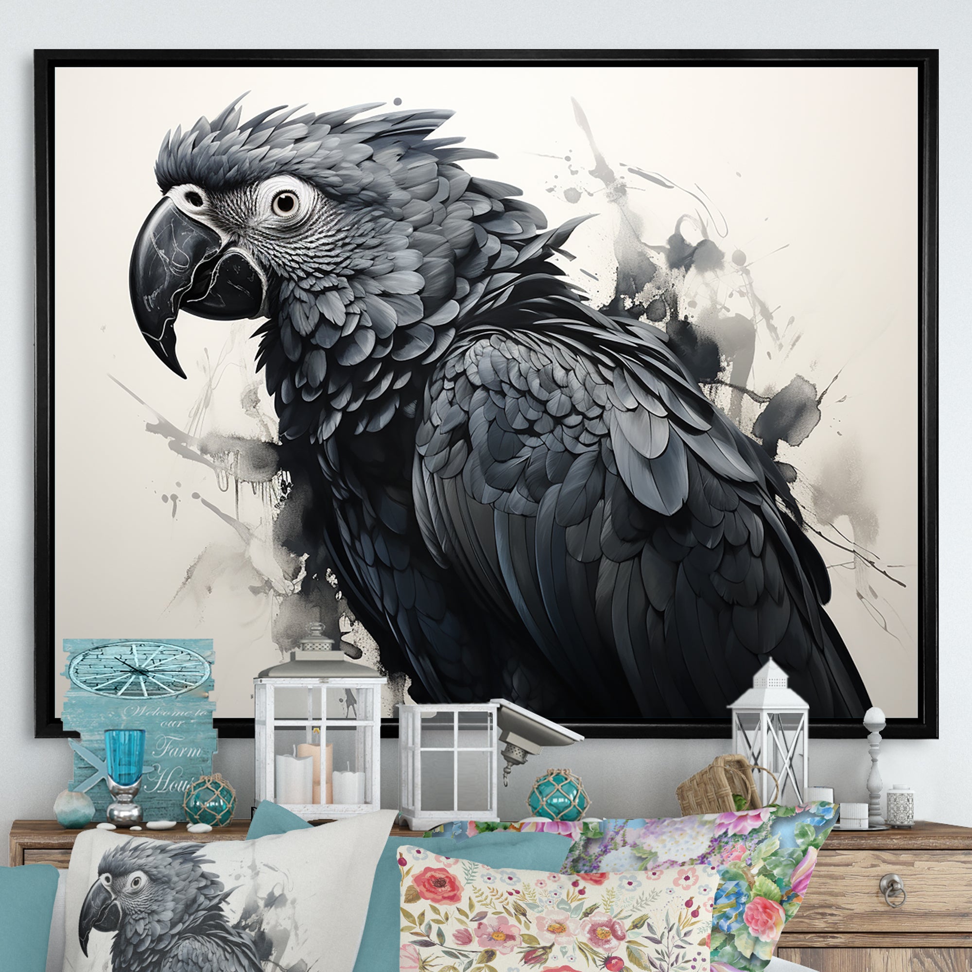 Grey Parrot Feathered Elegance - Gray Parrot Wall Art