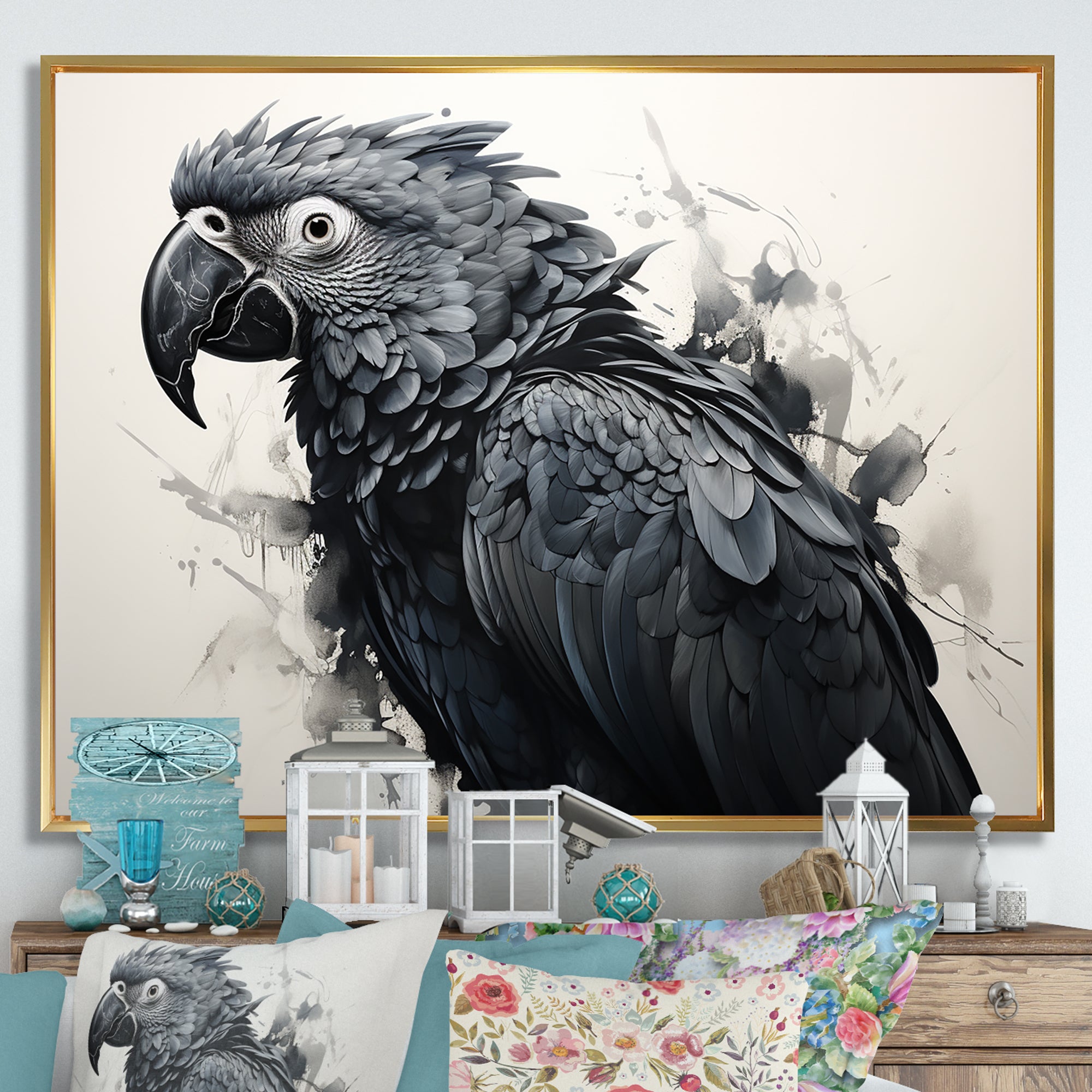 Grey Parrot Feathered Elegance - Gray Parrot Wall Art