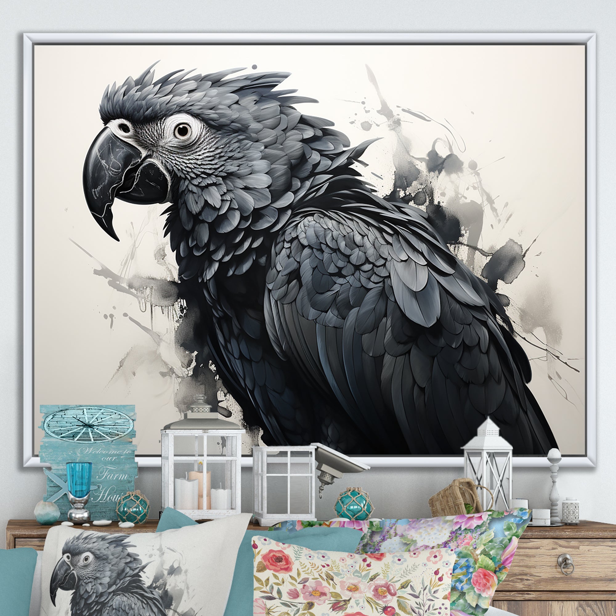 Grey Parrot Feathered Elegance - Gray Parrot Wall Art