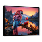 Red And Blue Parrots Radiant Plumage Sunset - Red Parrot Wall Art