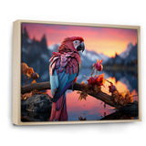 Red And Blue Parrots Radiant Plumage Sunset - Red Parrot Wall Art