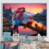 Red And Blue Parrots Radiant Plumage Sunset - Red Parrot Wall Art