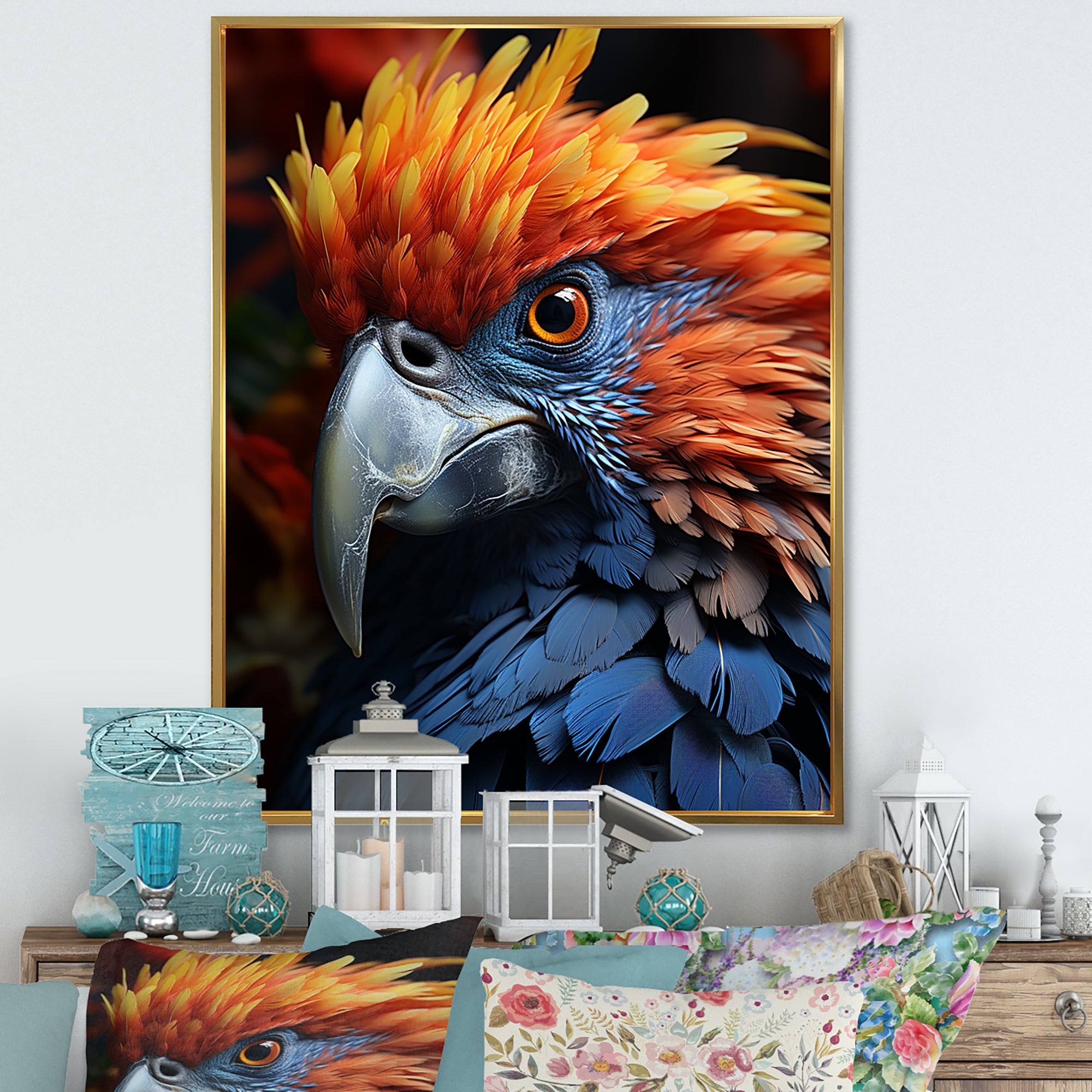 Yellow And Blue Parrots Radiant Plumage Sunset - Parrot Large Canvas Wall Art