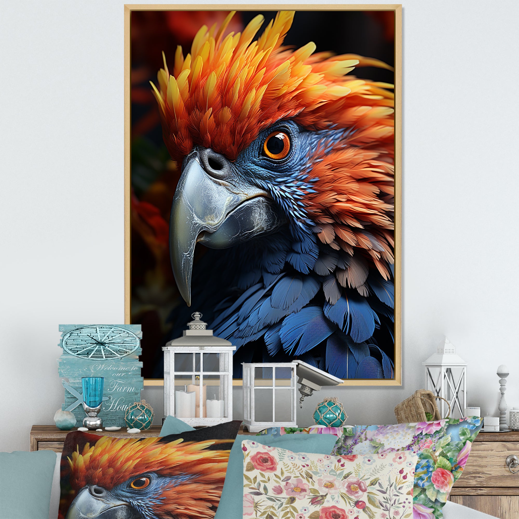 Yellow And Blue Parrots Radiant Plumage Sunset - Parrot Large Canvas Wall Art