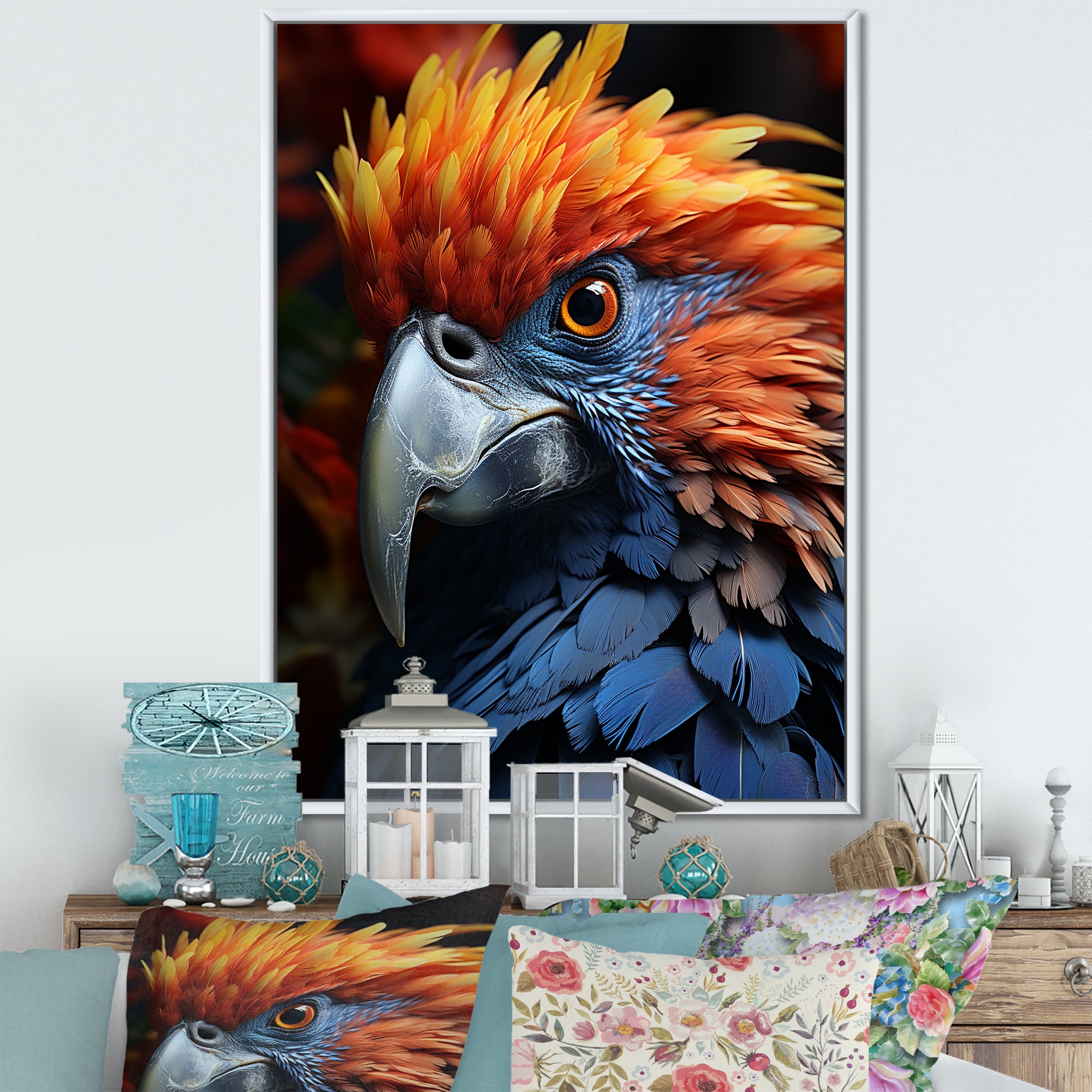 Yellow And Blue Parrots Radiant Plumage Sunset - Parrot Large Canvas Wall Art