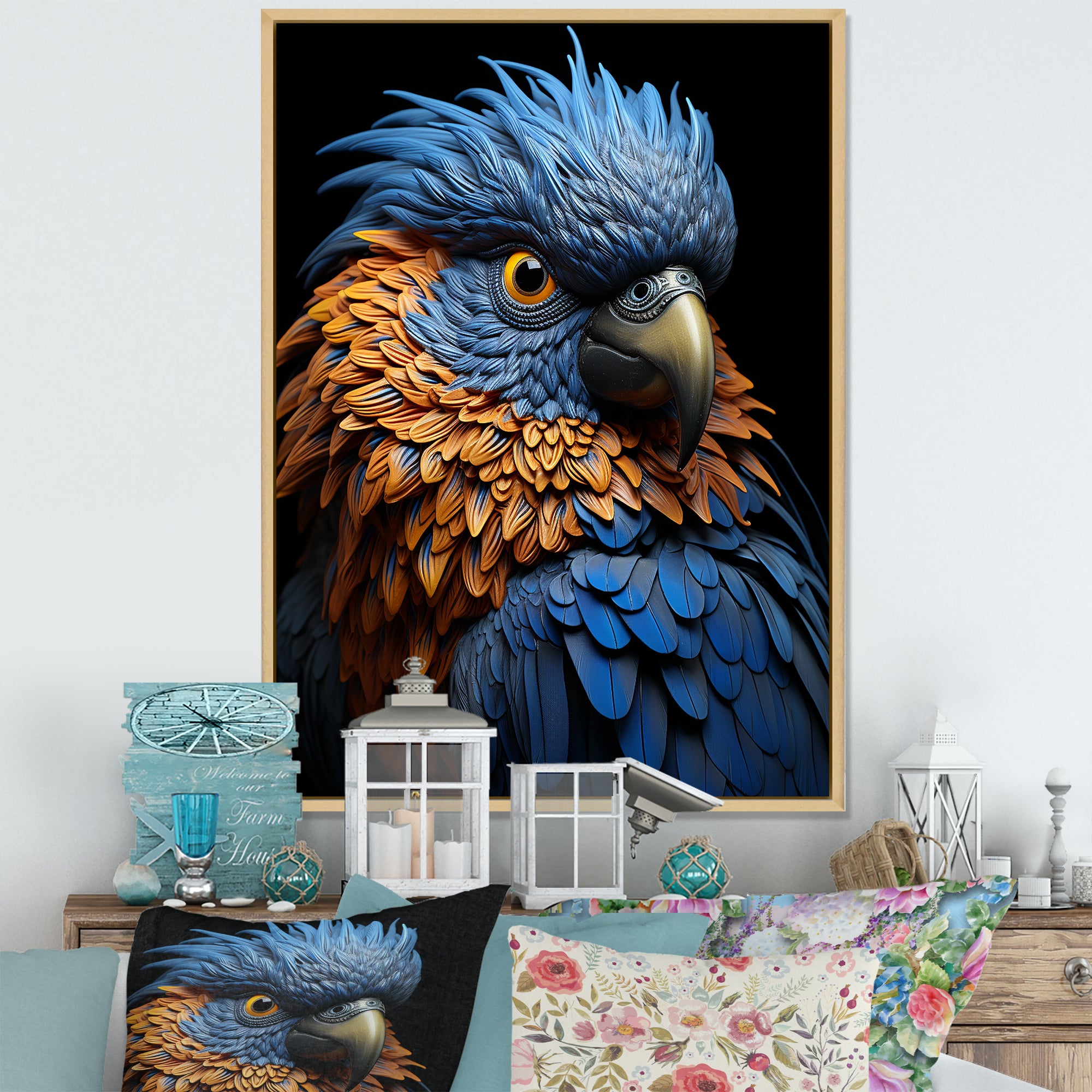 Blue And Yellow Mystical Plumage Tropical Rhapsody - Parrot Home Decor Art