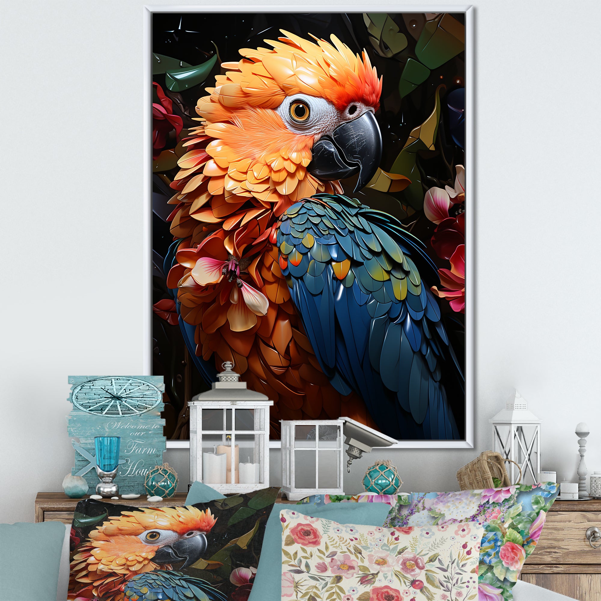 Blue And Orange Vibrant Parrot Paradox - Parrot Canvas Wall Art