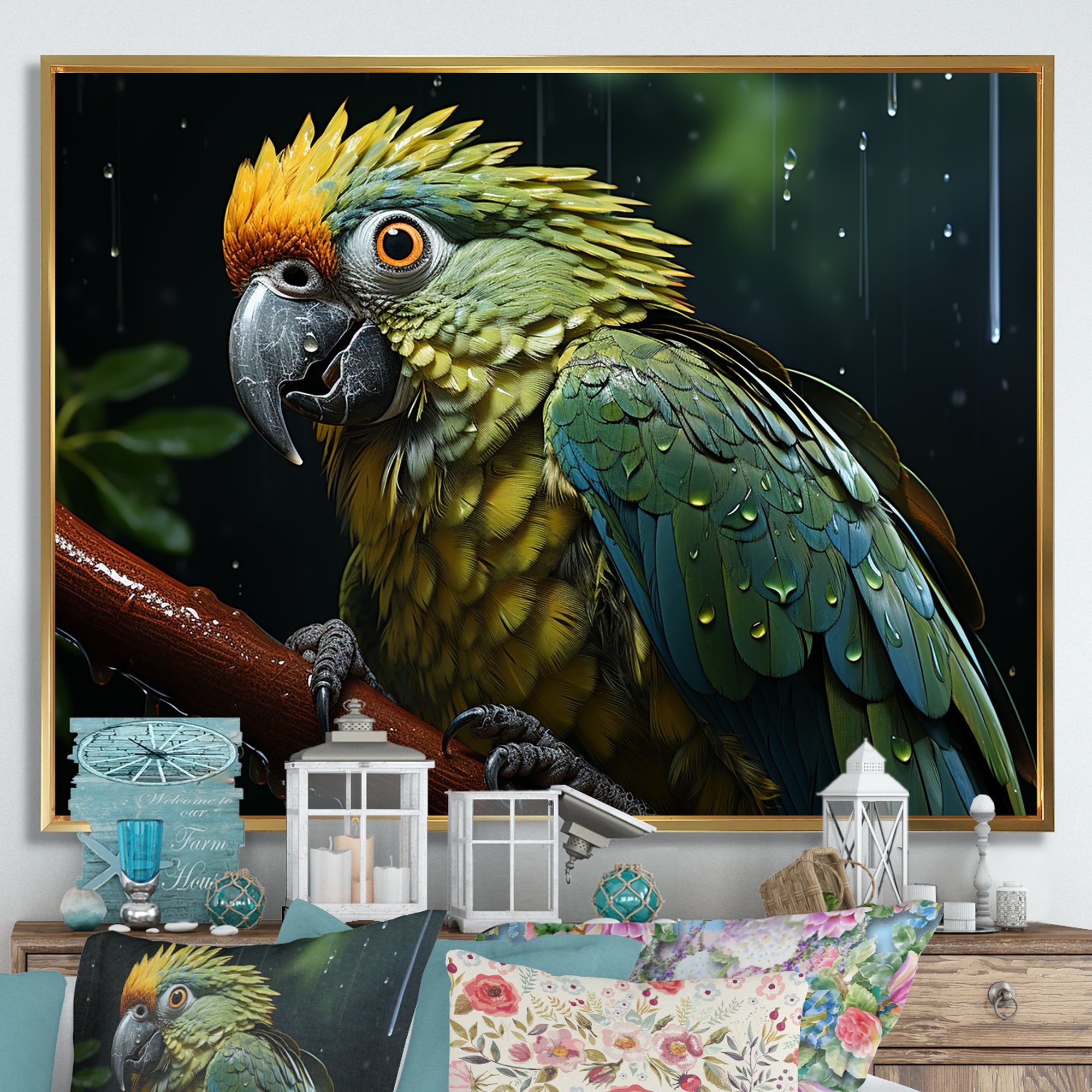 Green And Yellow Parrots Rainforest Chorus - Parrot Wall Art Prints