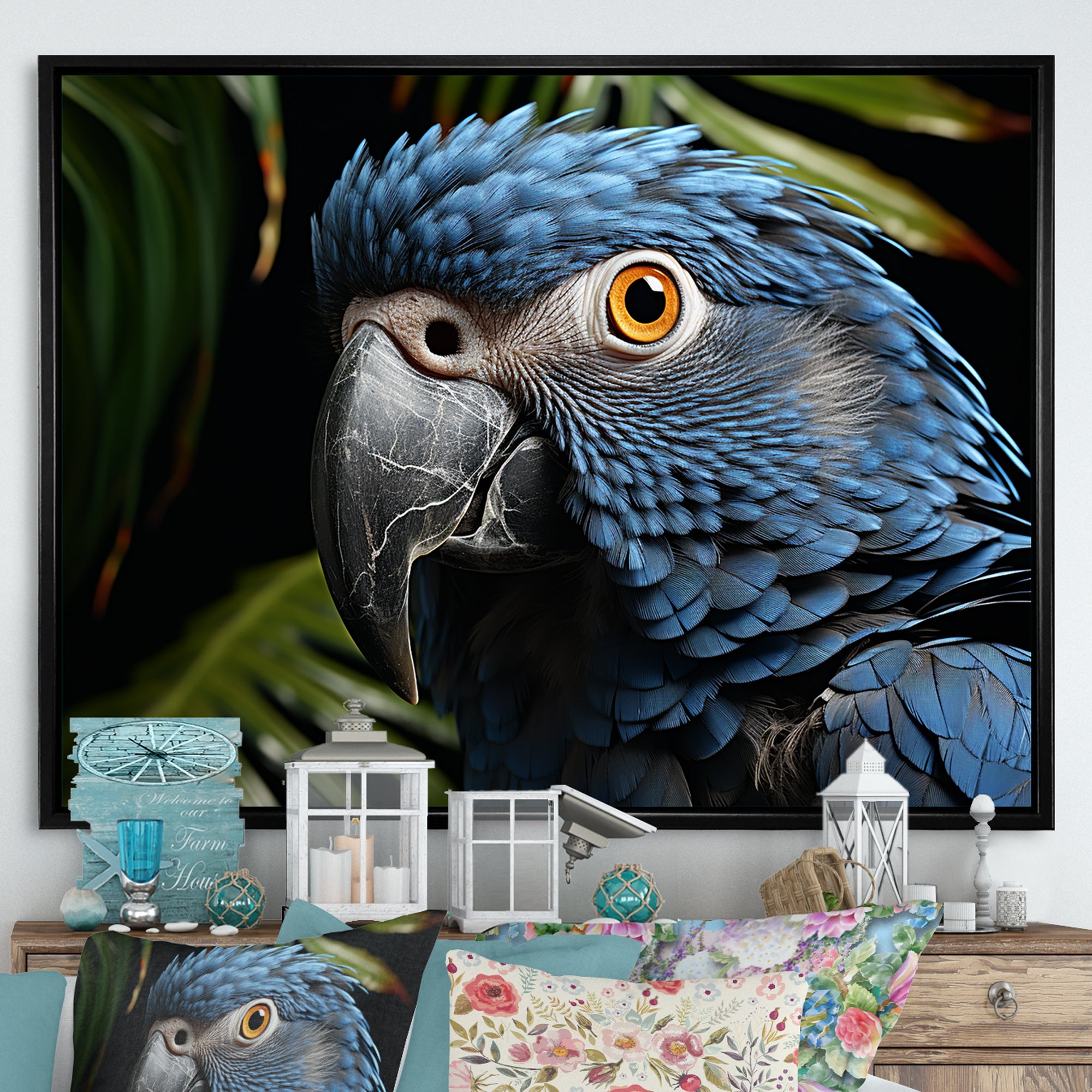 Parrots Sapphire Skies Tropical Forest - Blue Parrot Wall Art