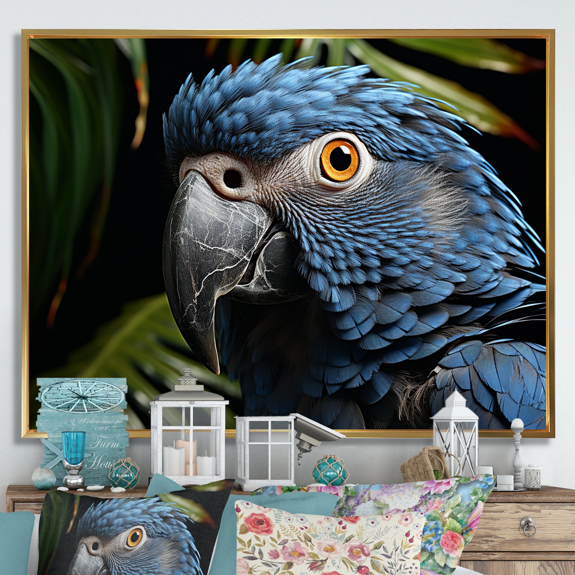 Parrots Sapphire Skies Tropical Forest - Blue Parrot Wall Art