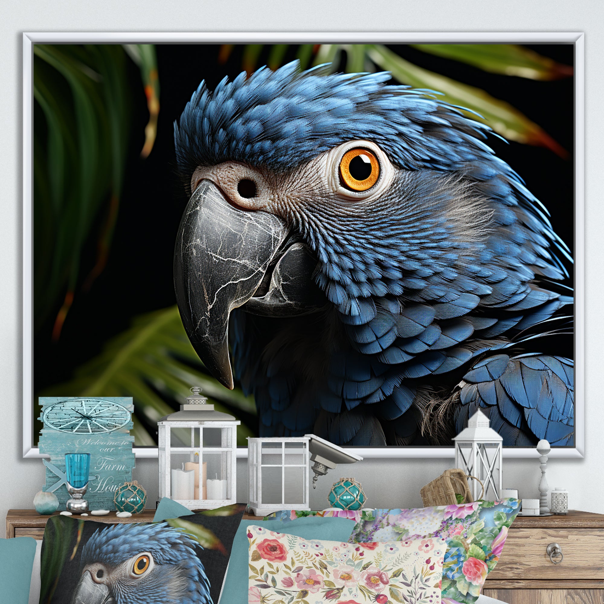 Parrots Sapphire Skies Tropical Forest - Blue Parrot Wall Art
