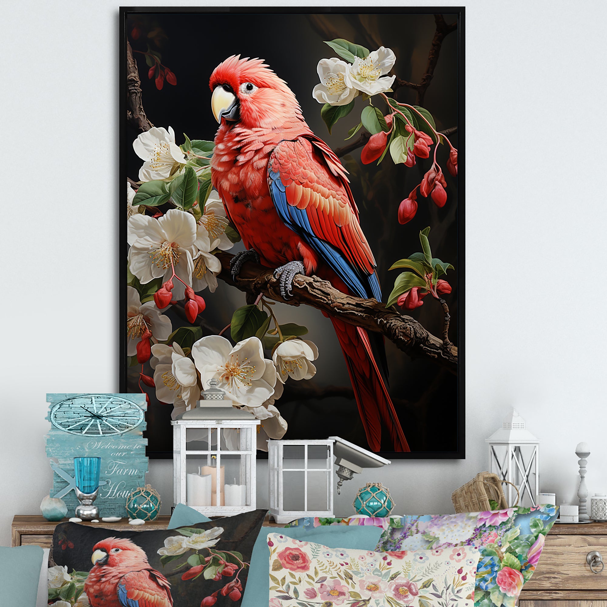 Red Parrot S Lively Radiance - Red Parrot Wall Art