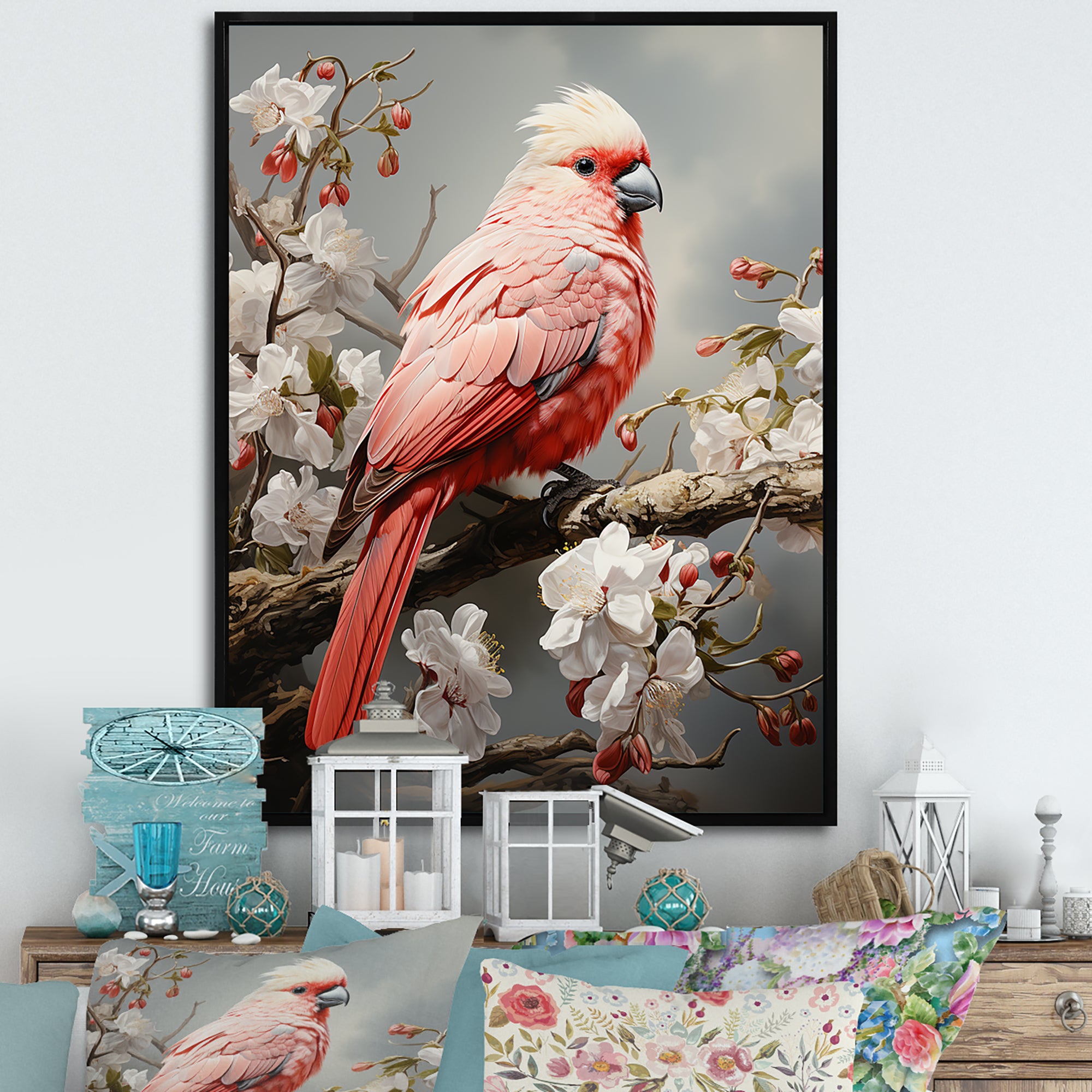 Chirping Red Cardinal Serenade - Bird Framed Canvas Art