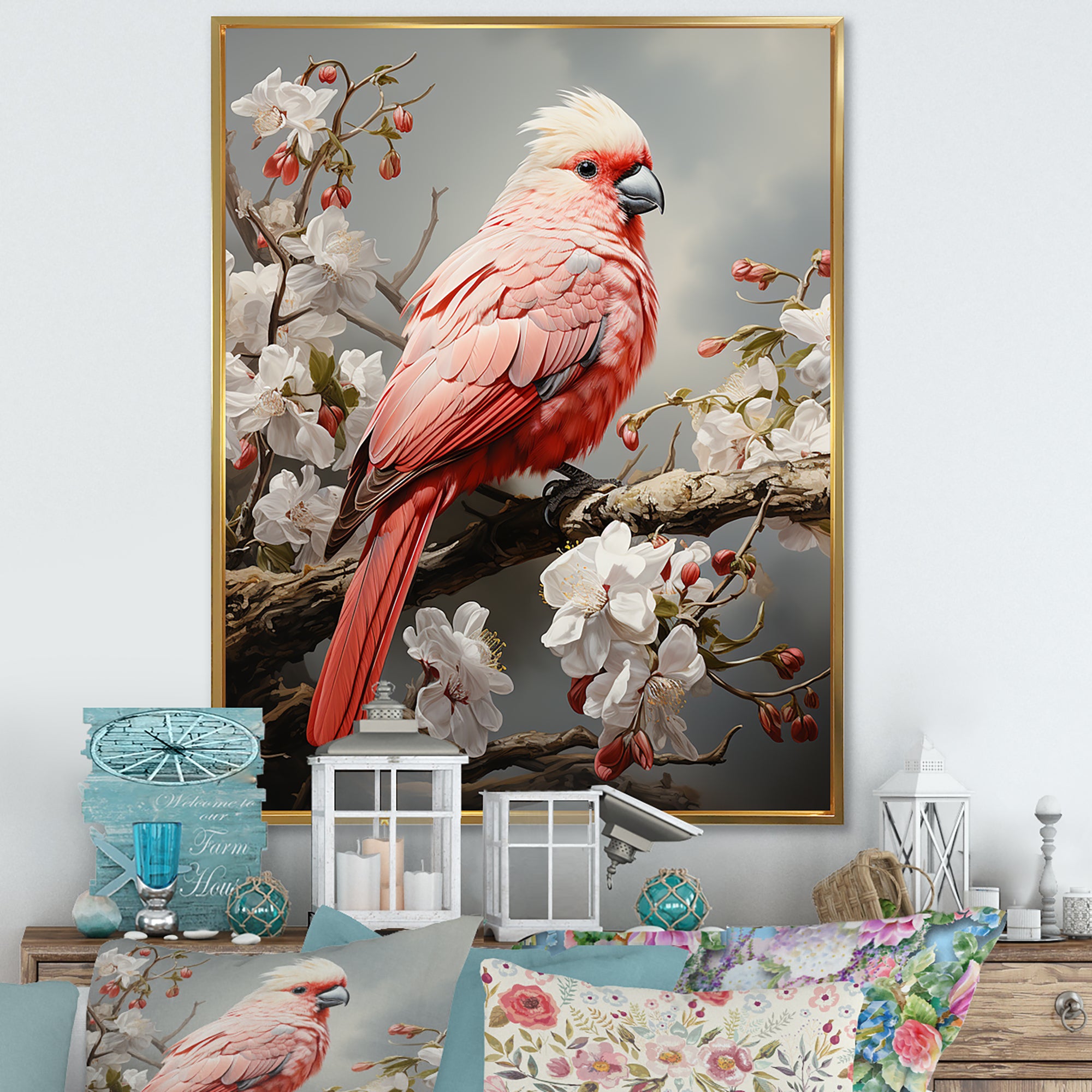 Chirping Red Cardinal Serenade - Bird Framed Canvas Art