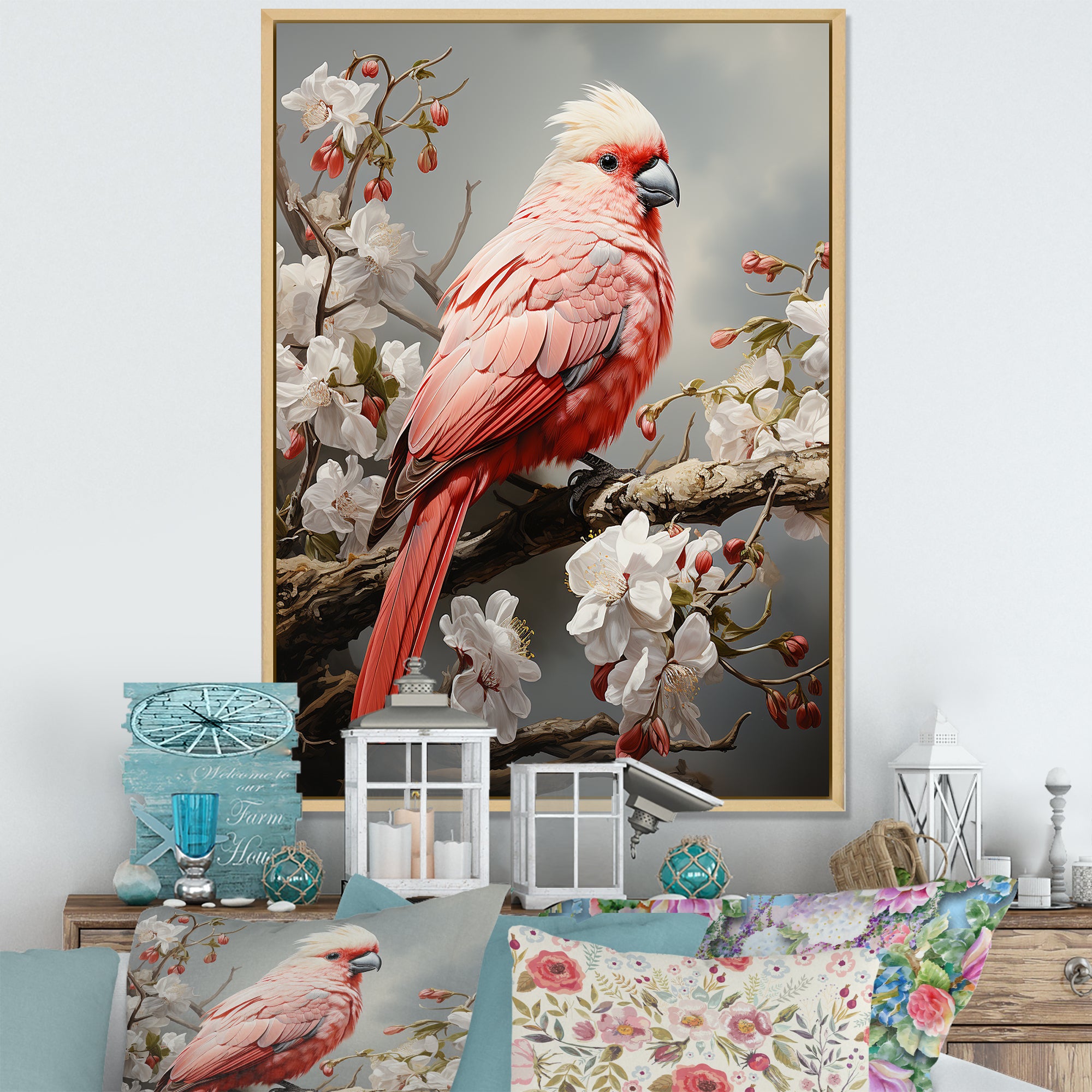 Chirping Red Cardinal Serenade - Bird Framed Canvas Art