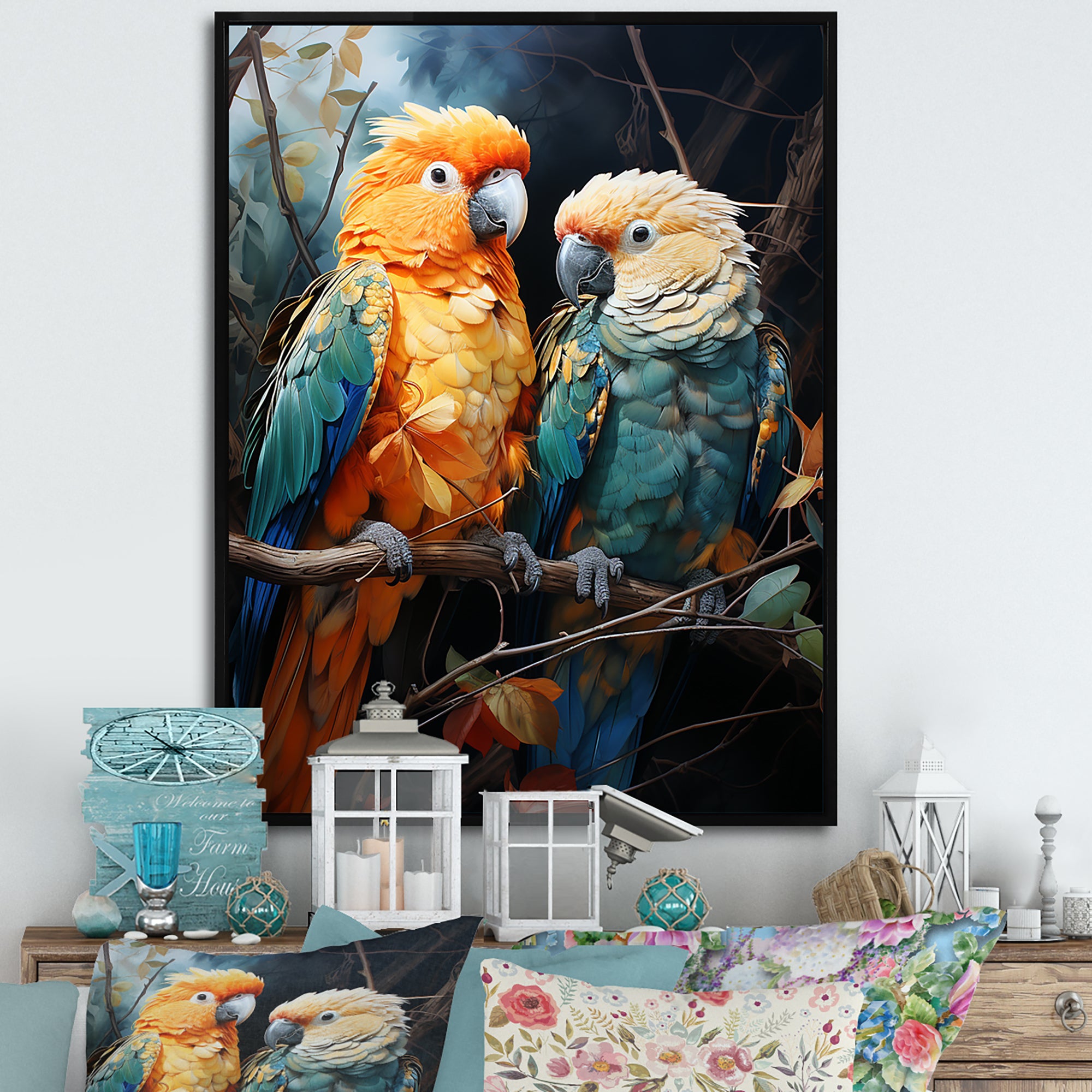 Yellow And Teal Parrot S Lively Radiance - Parrot Large Canvas Wall Art