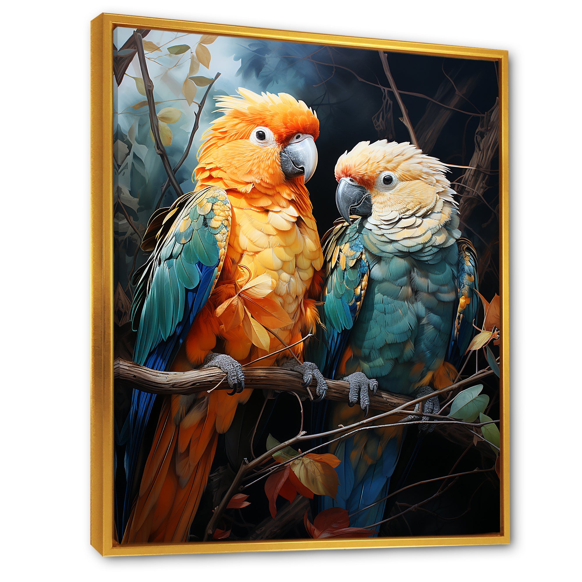 Yellow And Teal Parrot S Lively Radiance - Parrot Large Canvas Wall Art