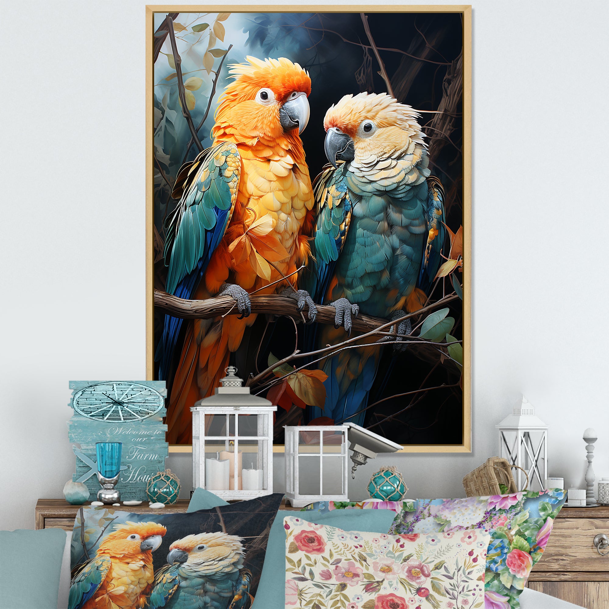 Yellow And Teal Parrot S Lively Radiance - Parrot Large Canvas Wall Art