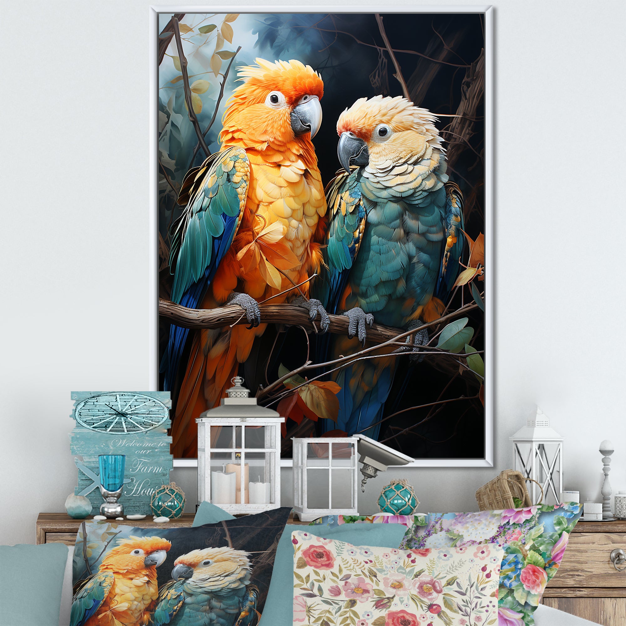 Yellow And Teal Parrot S Lively Radiance - Parrot Large Canvas Wall Art
