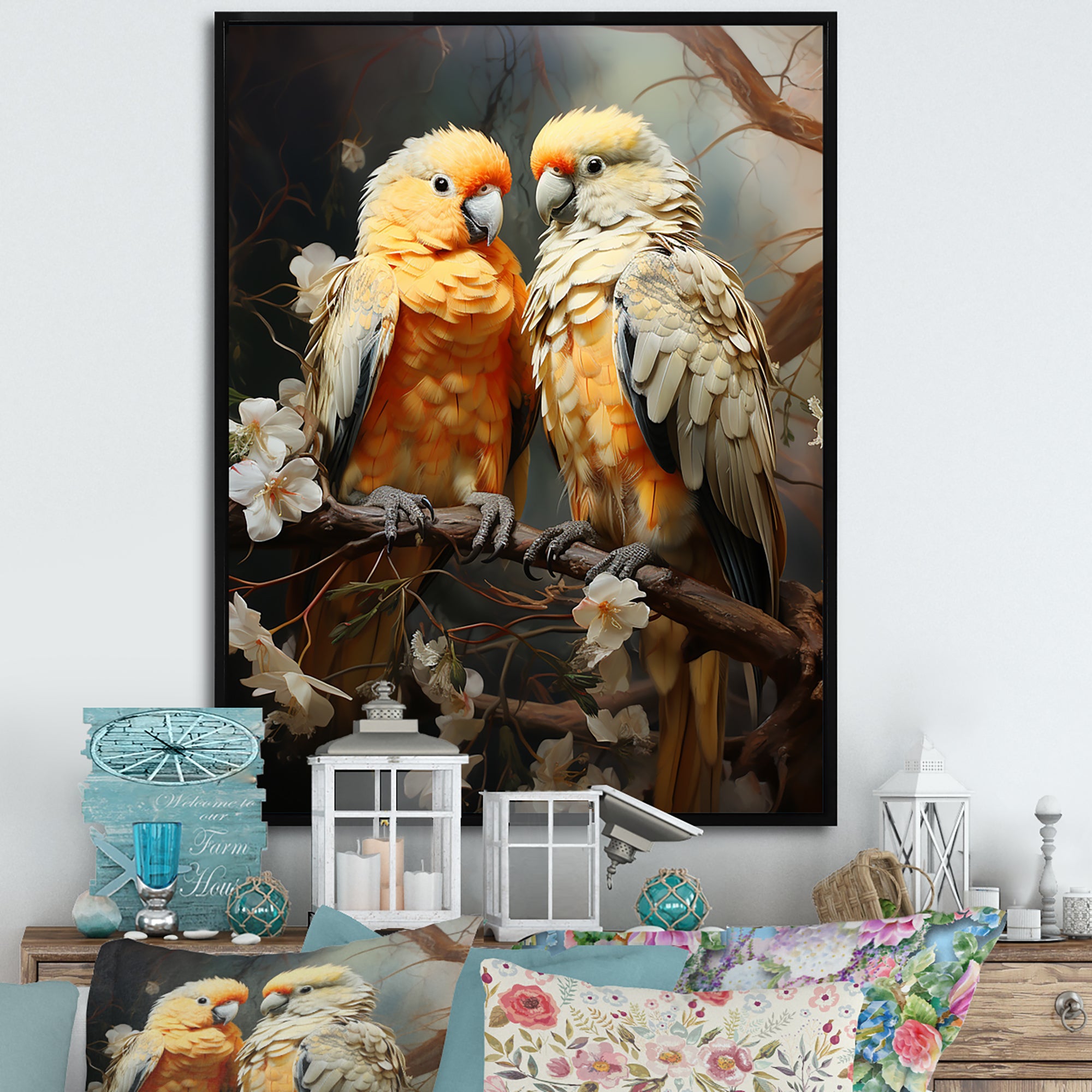 Yellow And Beige Parrot S Lively Radiance - Parrot Home Decor Art