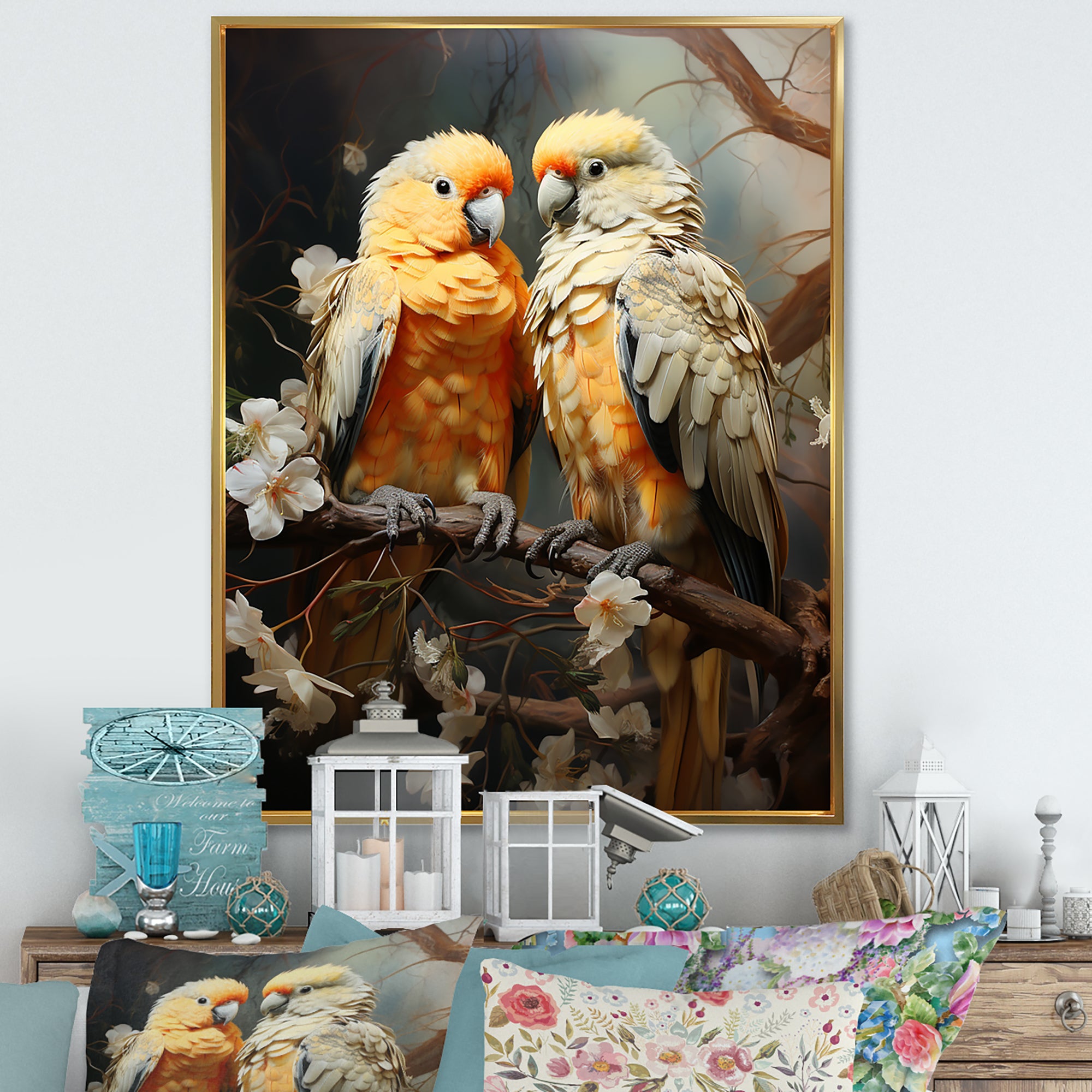 Yellow And Beige Parrot S Lively Radiance - Parrot Home Decor Art