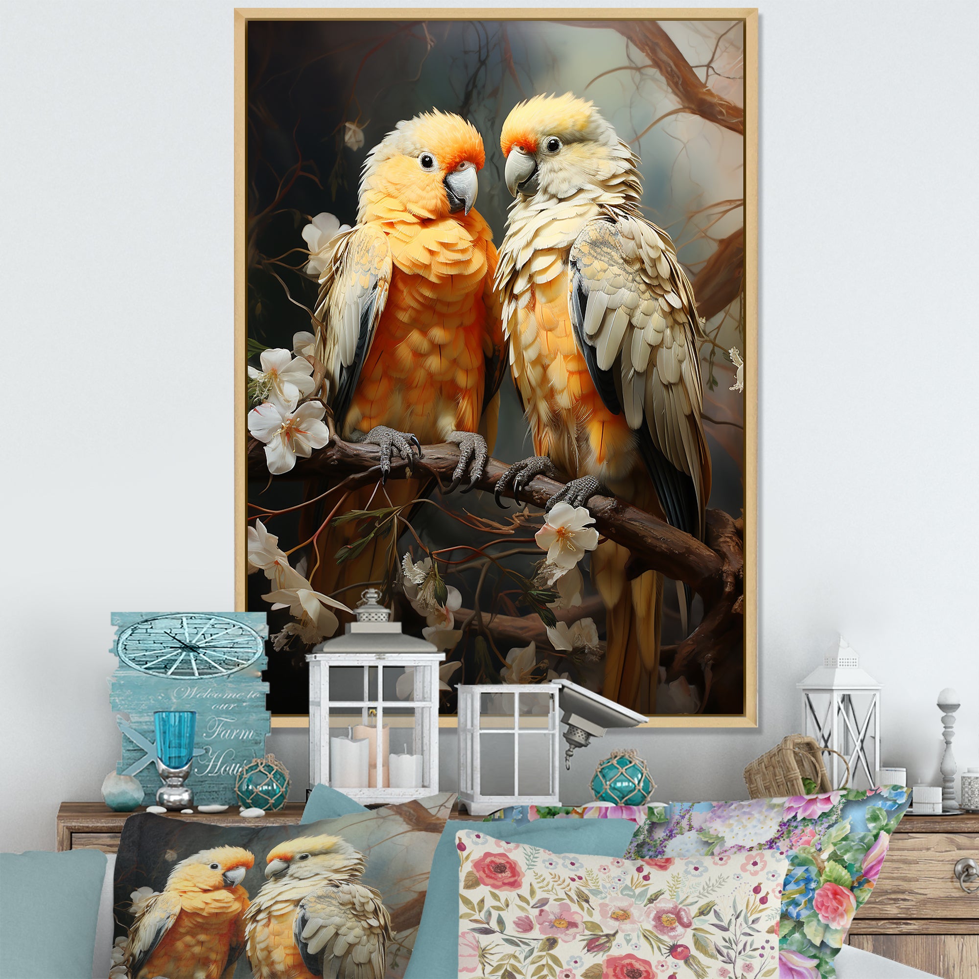 Yellow And Beige Parrot S Lively Radiance - Parrot Home Decor Art