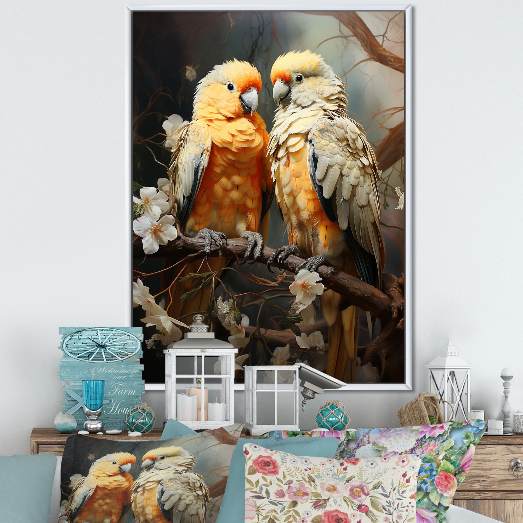 Yellow And Beige Parrot S Lively Radiance - Parrot Home Decor Art
