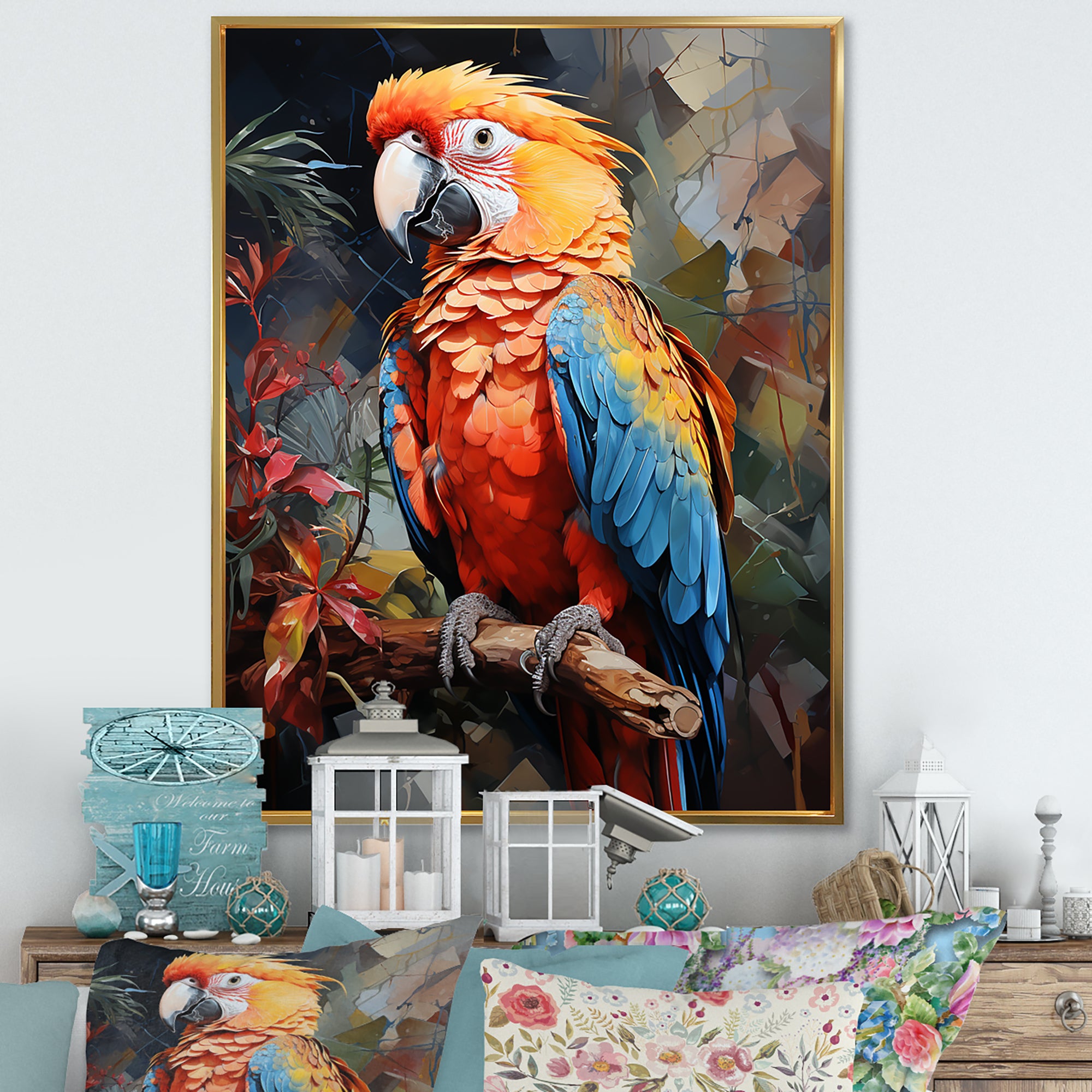 Parrot Tropical Flamboyance - Coral Parrot Wall Art