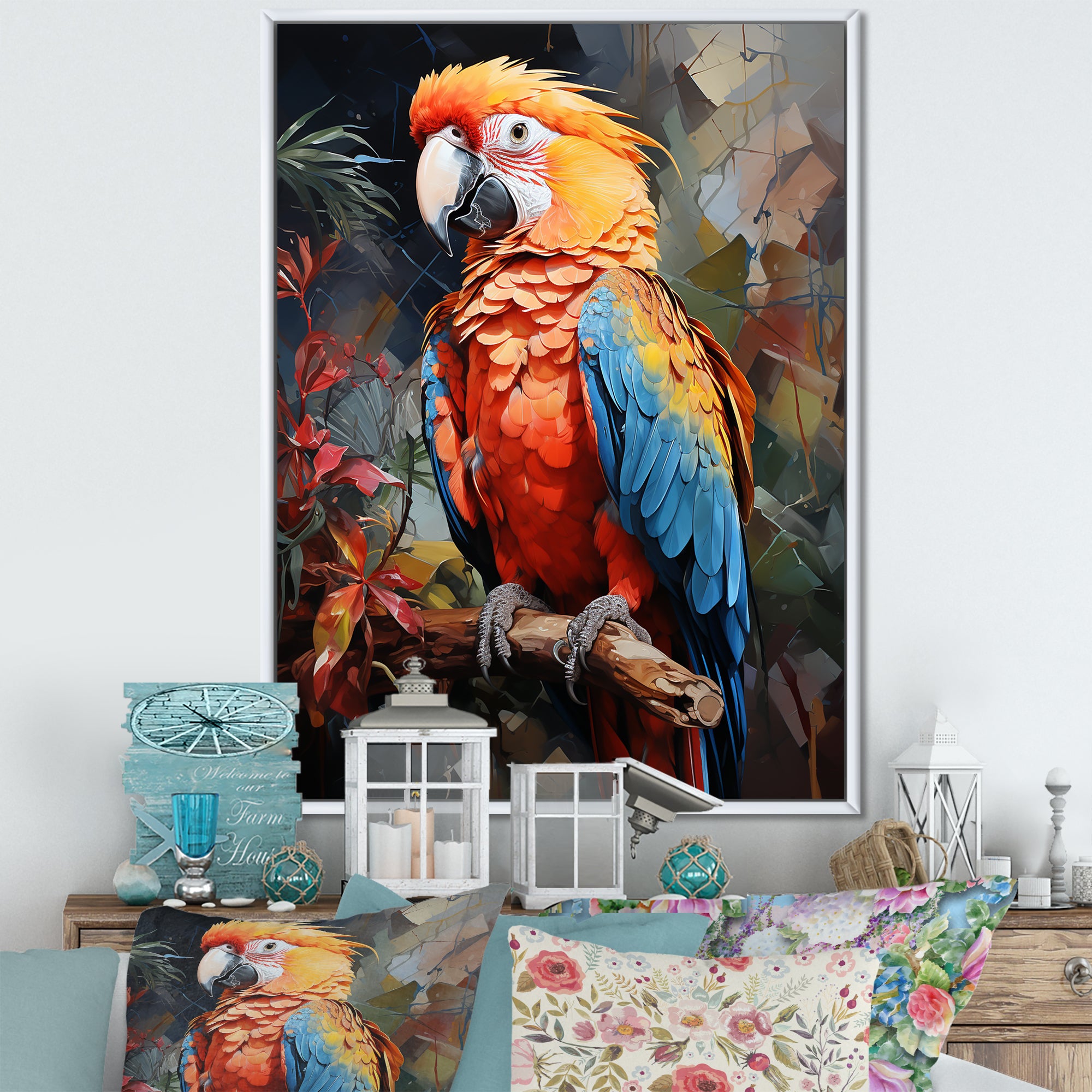 Parrot Tropical Flamboyance - Coral Parrot Wall Art