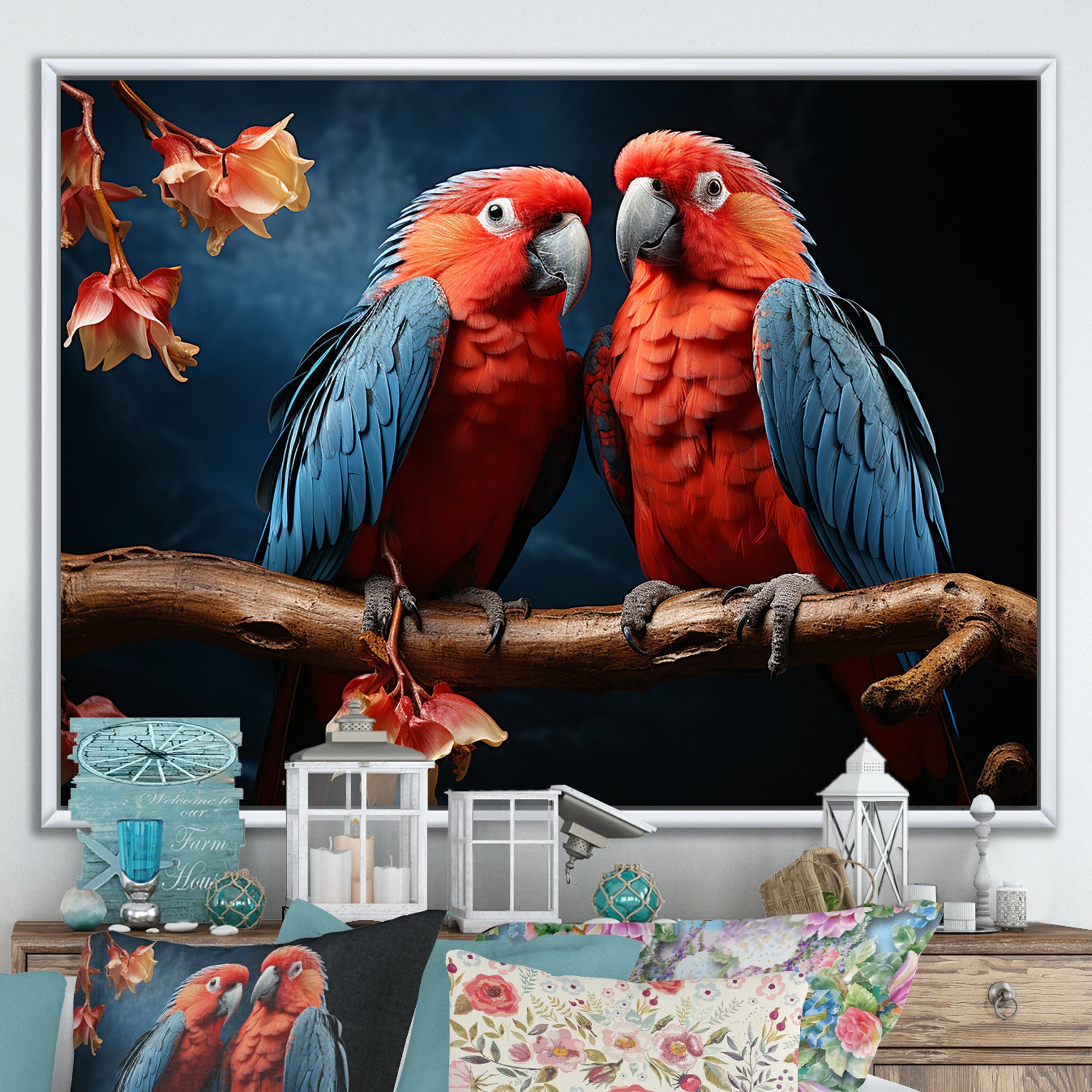 Parrot S Vivid Conversations - Coral Parrot Wall Art