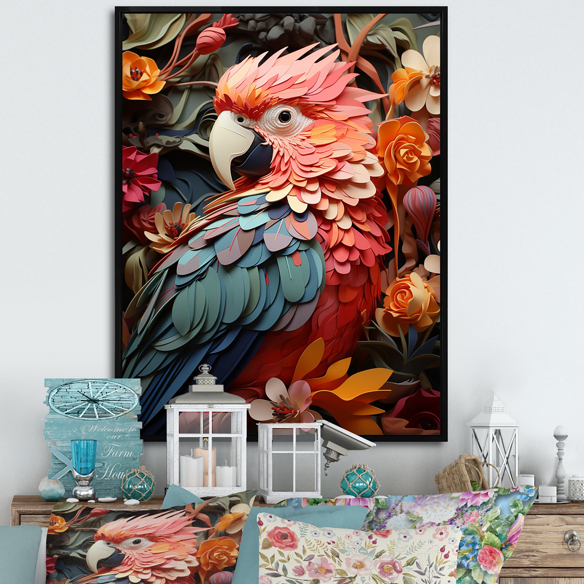 Parrot S Feathers Of The Tropics - Parrot Large Canvas Wall Art