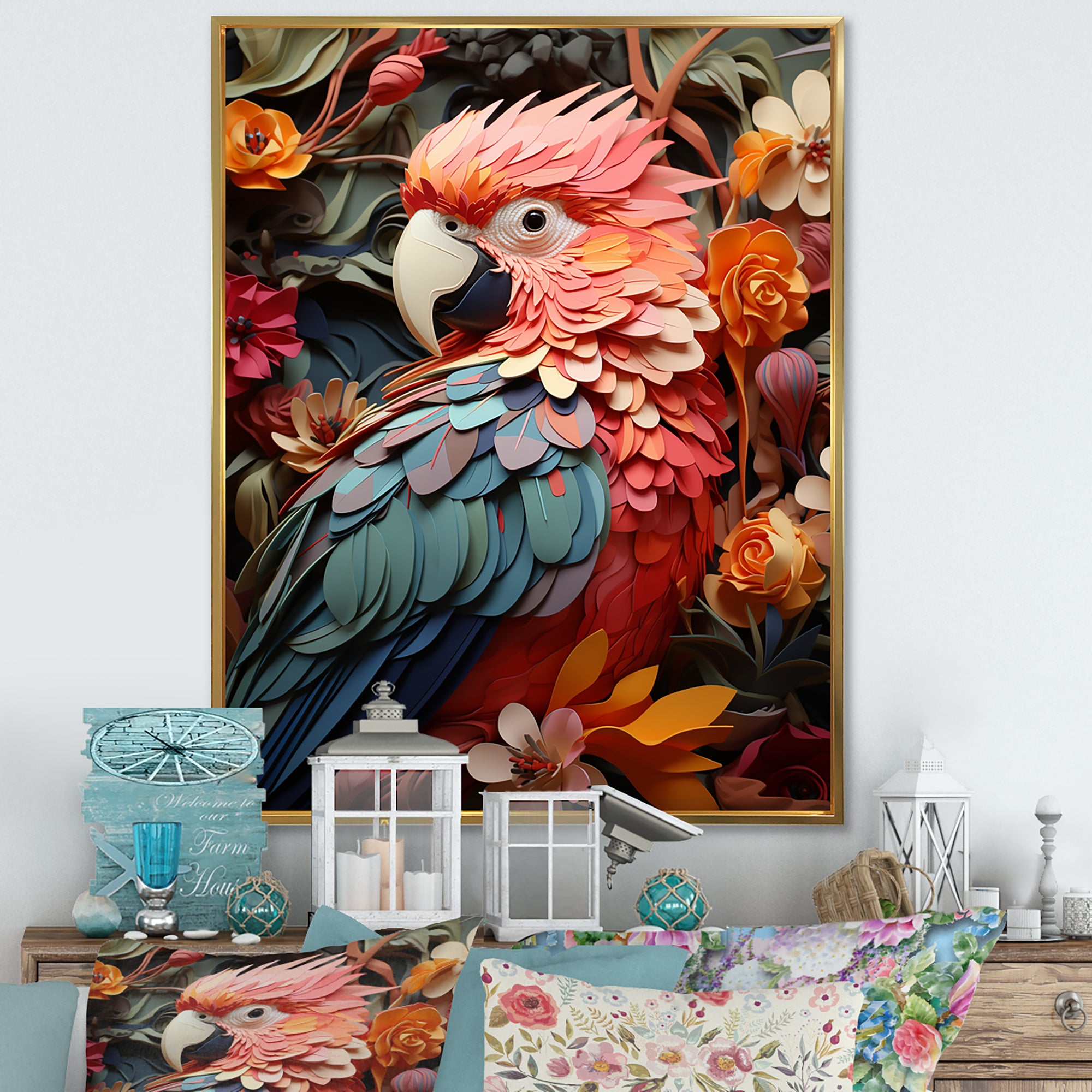 Parrot S Feathers Of The Tropics - Parrot Large Canvas Wall Art