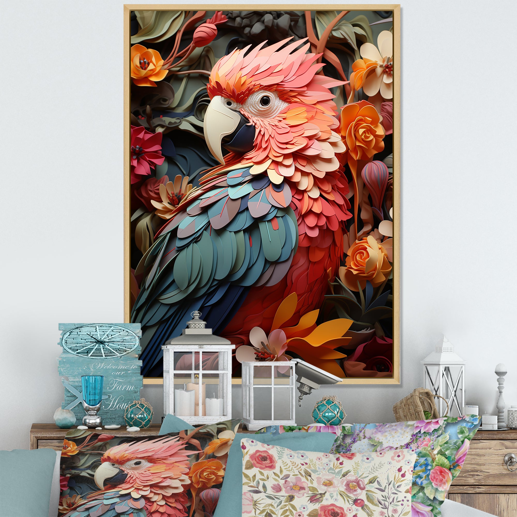 Parrot S Feathers Of The Tropics - Parrot Large Canvas Wall Art