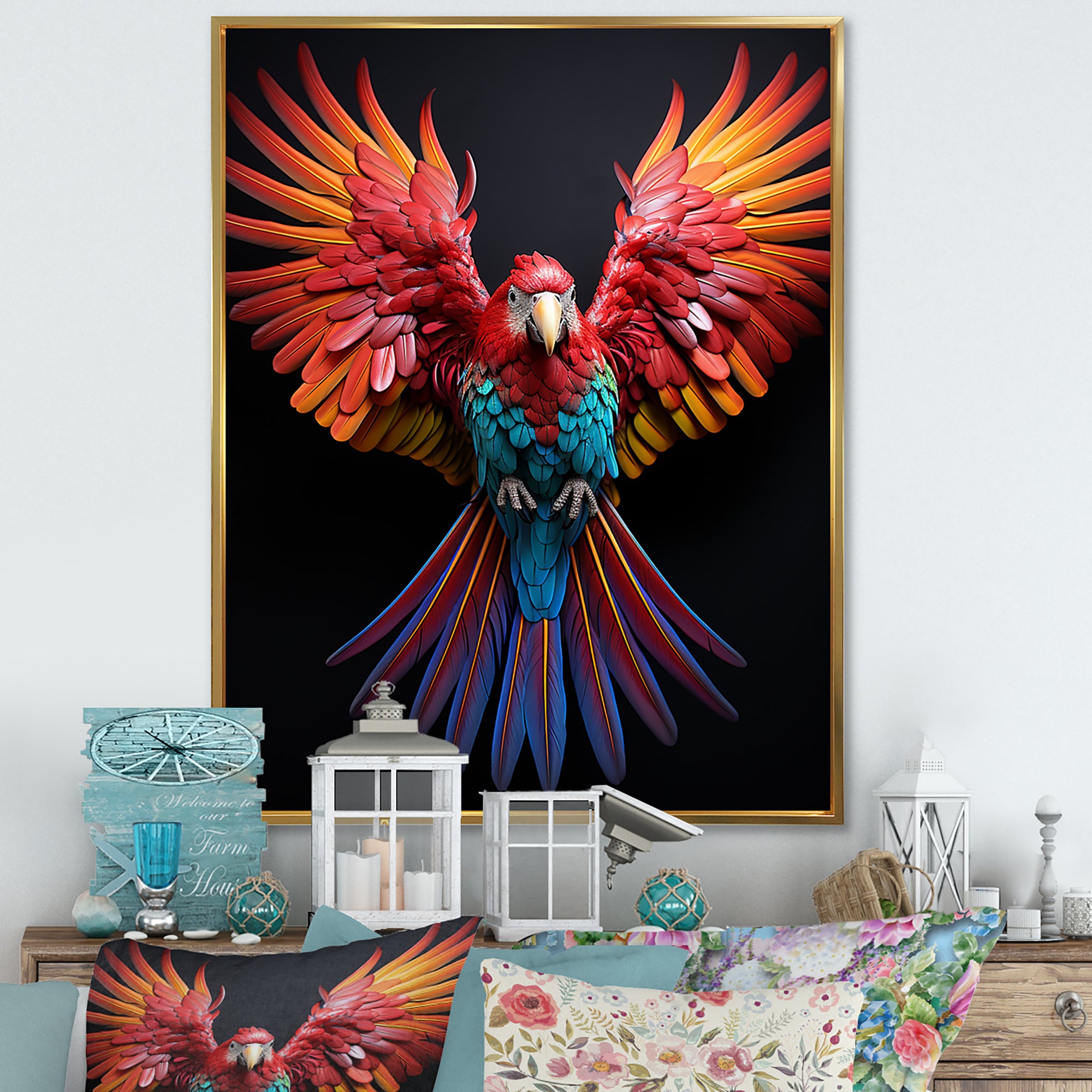 Parrot S Whimsical Wings - Parrot Canvas Wall Art