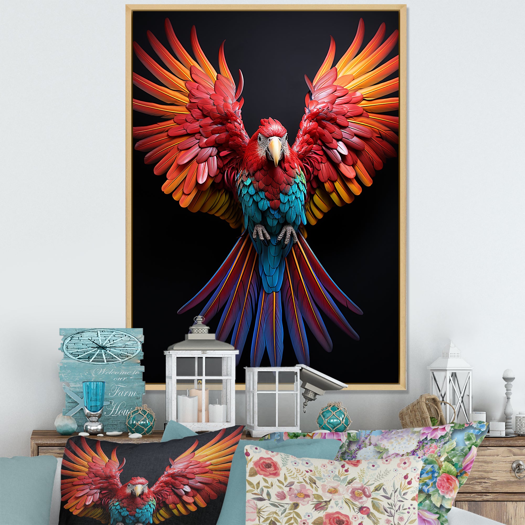 Parrot S Whimsical Wings - Parrot Canvas Wall Art