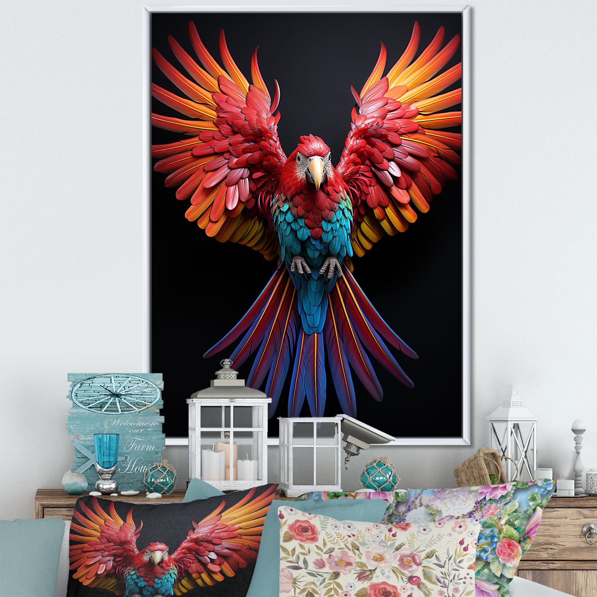 Parrot S Whimsical Wings - Parrot Canvas Wall Art
