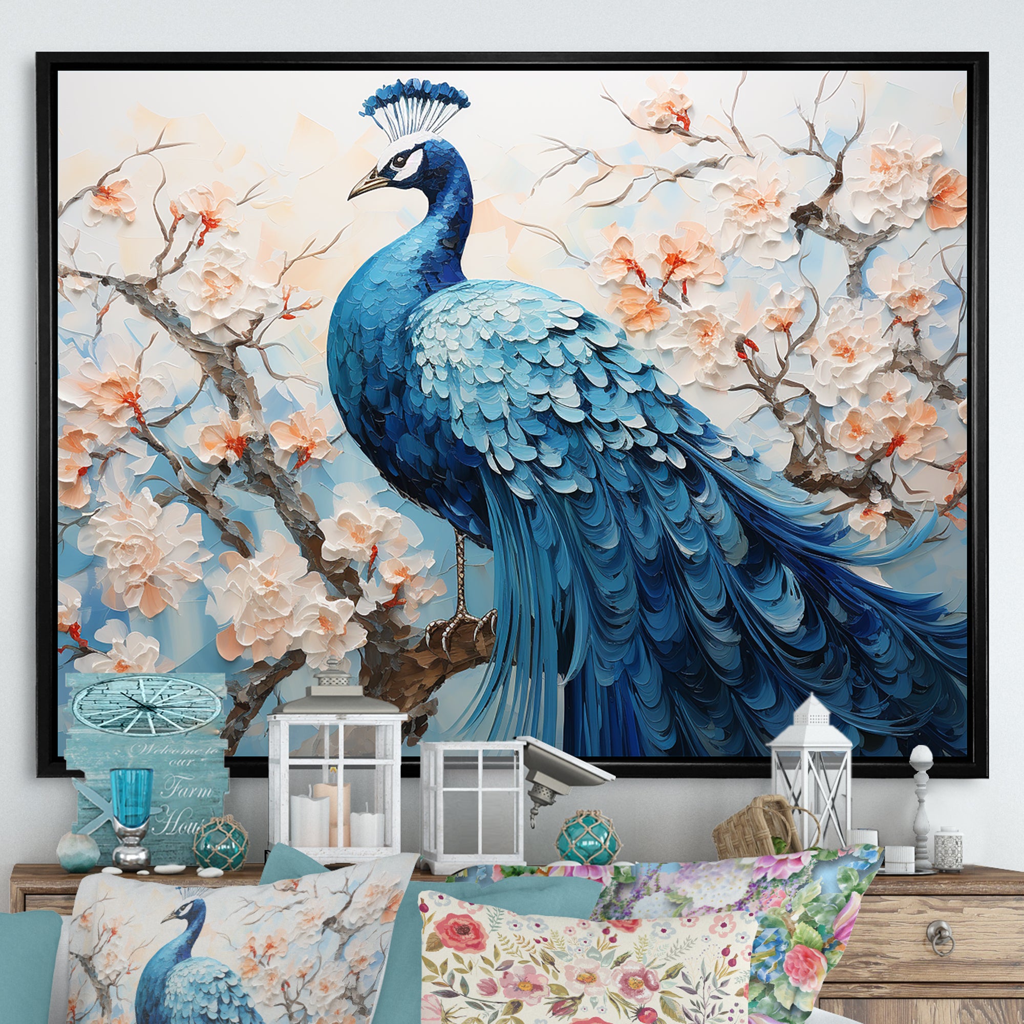 Flower Peacock S Vibrant Display - Peacock Home Decor Art
