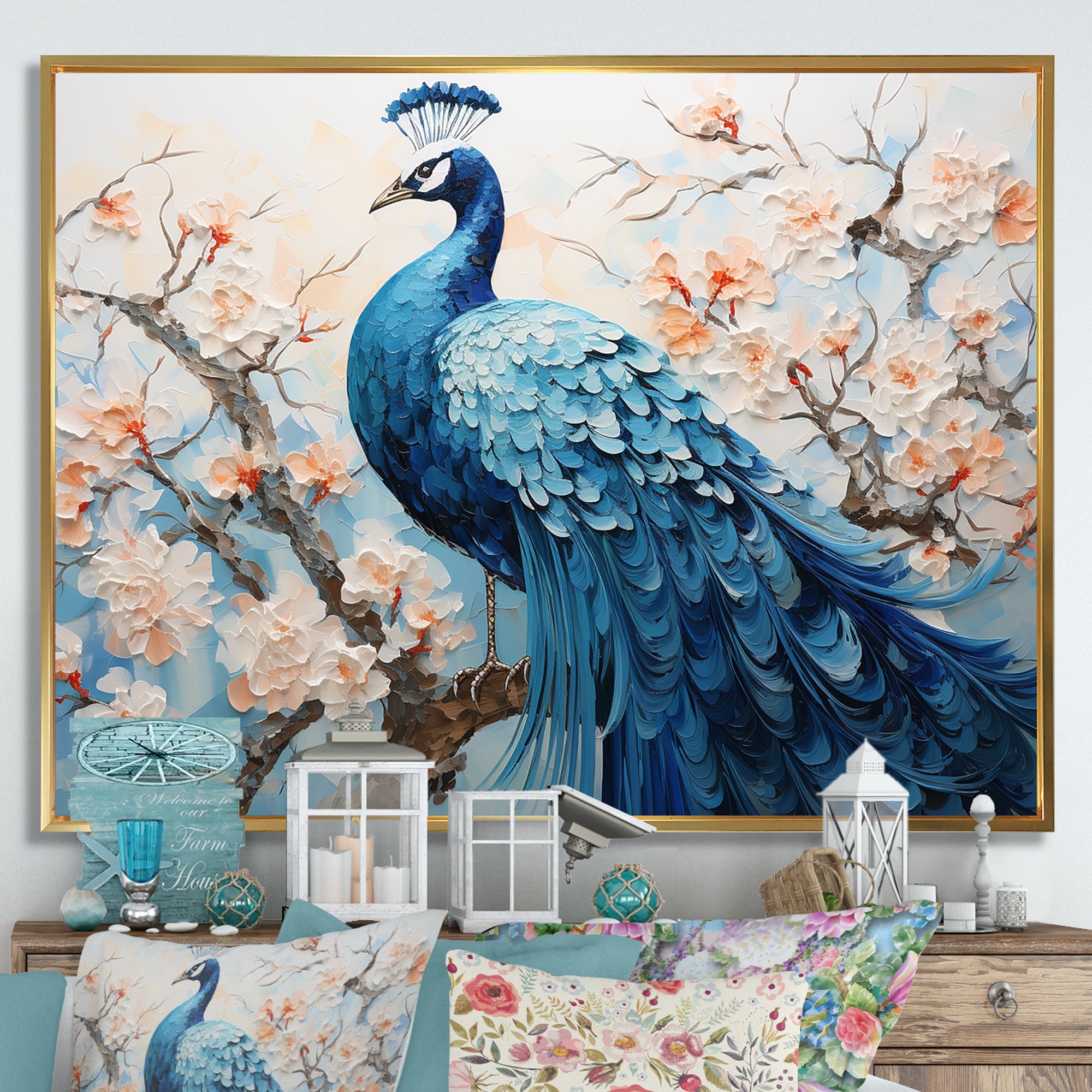 Flower Peacock S Vibrant Display - Peacock Home Decor Art