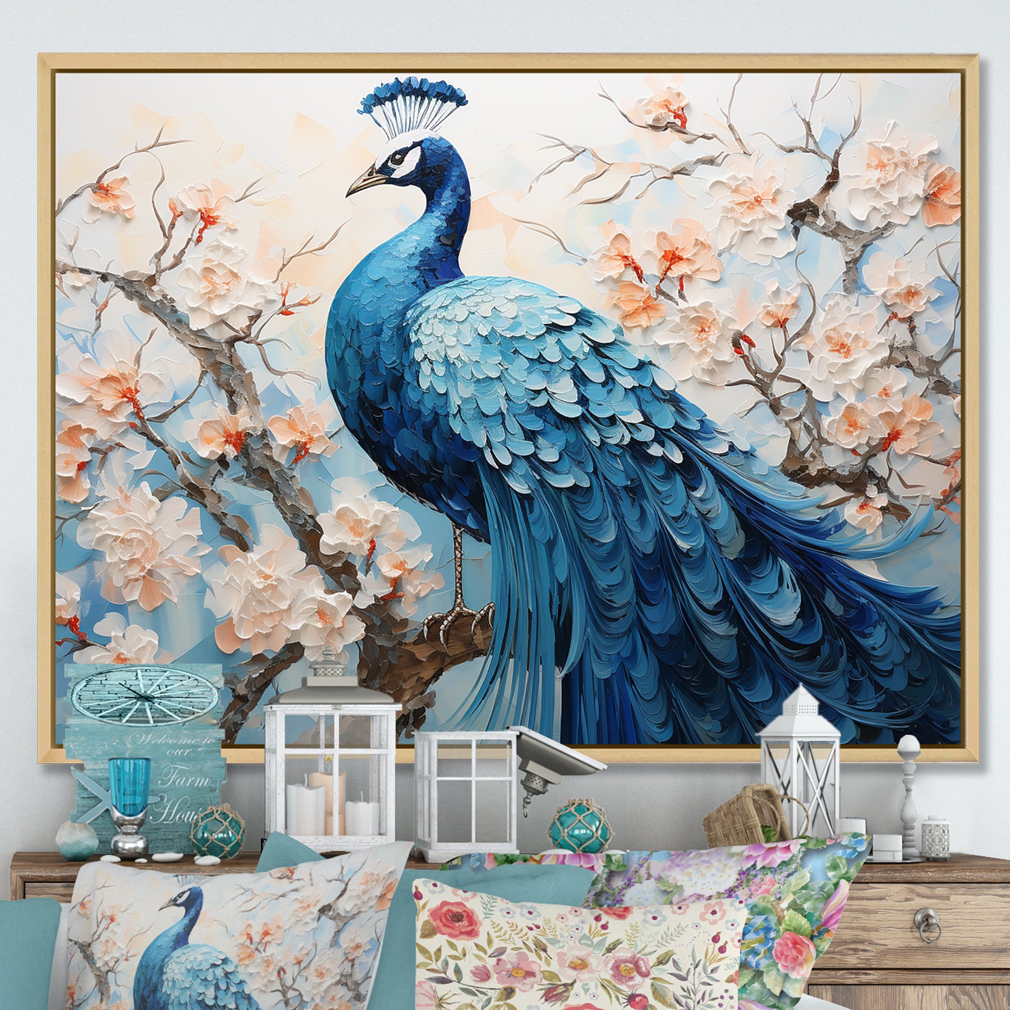 Flower Peacock S Vibrant Display - Peacock Home Decor Art