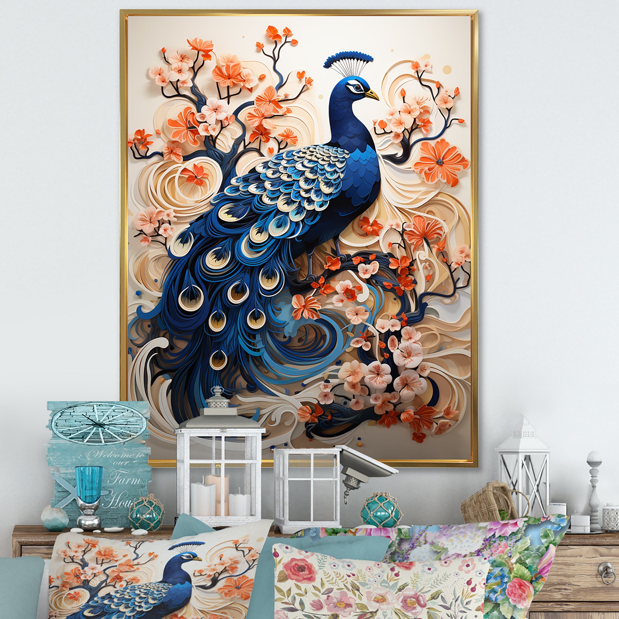 Flower Colors Of The Peacock - Blue Peacock Wall Art
